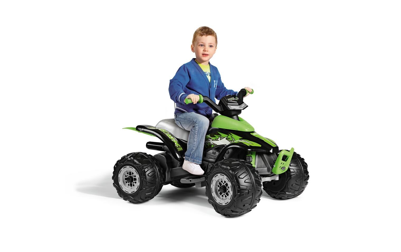Peg Perego Corral T-Rex 330W 12V – Aufsitz-Quad – 64,5×99,5×65,5 cm – 6,7 km/h, 40 kg – ab 3 Jahren – grün/schwarz