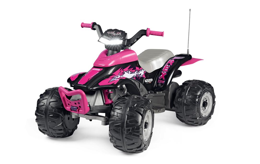 Peg Perego Aufsitz-Quad – 12 V, 6,7 km/h, 40 kg – 64,5 × 99,5 × 65,5 cm – ab 3 Jahren – schwarz/pink