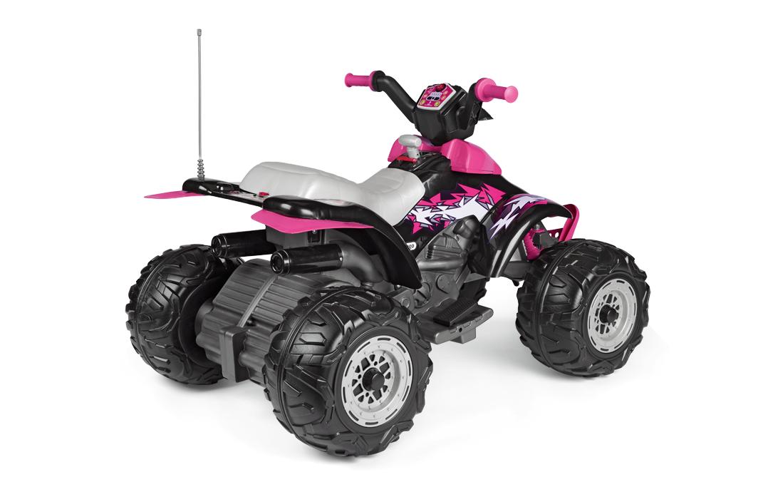 Peg Perego Aufsitz-Quad – 12 V, 6,7 km/h, 40 kg – 64,5 × 99,5 × 65,5 cm – ab 3 Jahren – schwarz/pink