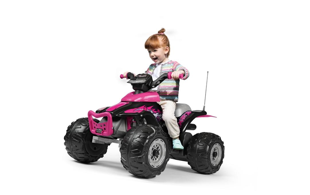 Peg Perego Aufsitz-Quad – 12 V, 6,7 km/h, 40 kg – 64,5 × 99,5 × 65,5 cm – ab 3 Jahren – schwarz/pink