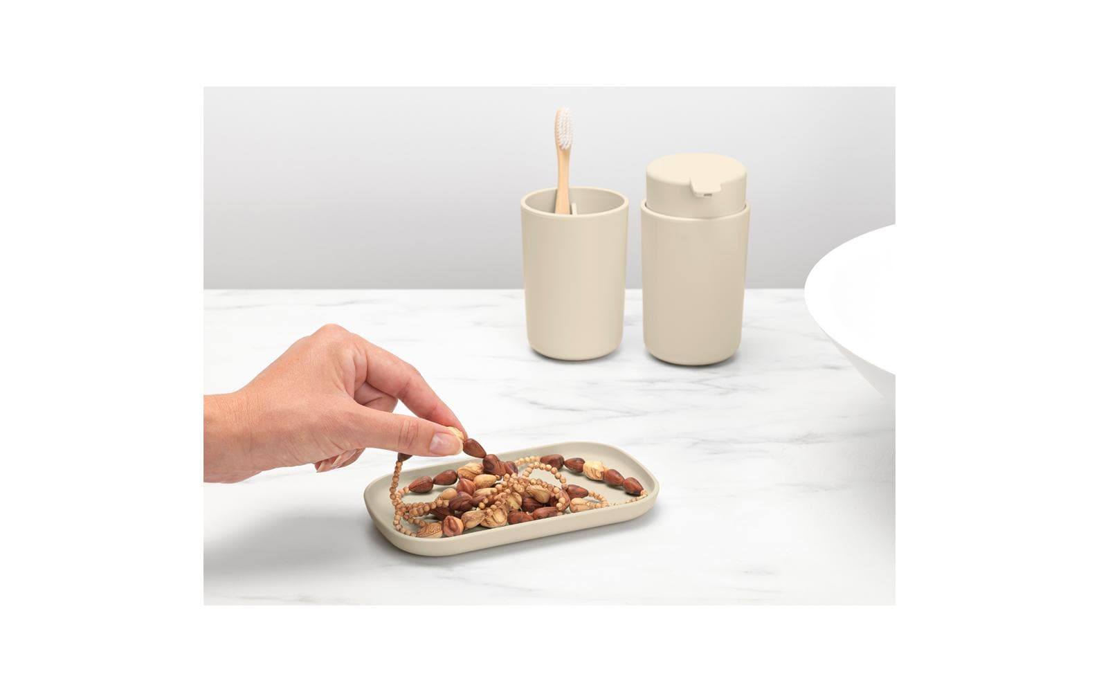 Brabantia ReNew – Seifenspender, manuell, 250 ml, Kunststoff, beige (Set, 3-teilig)
