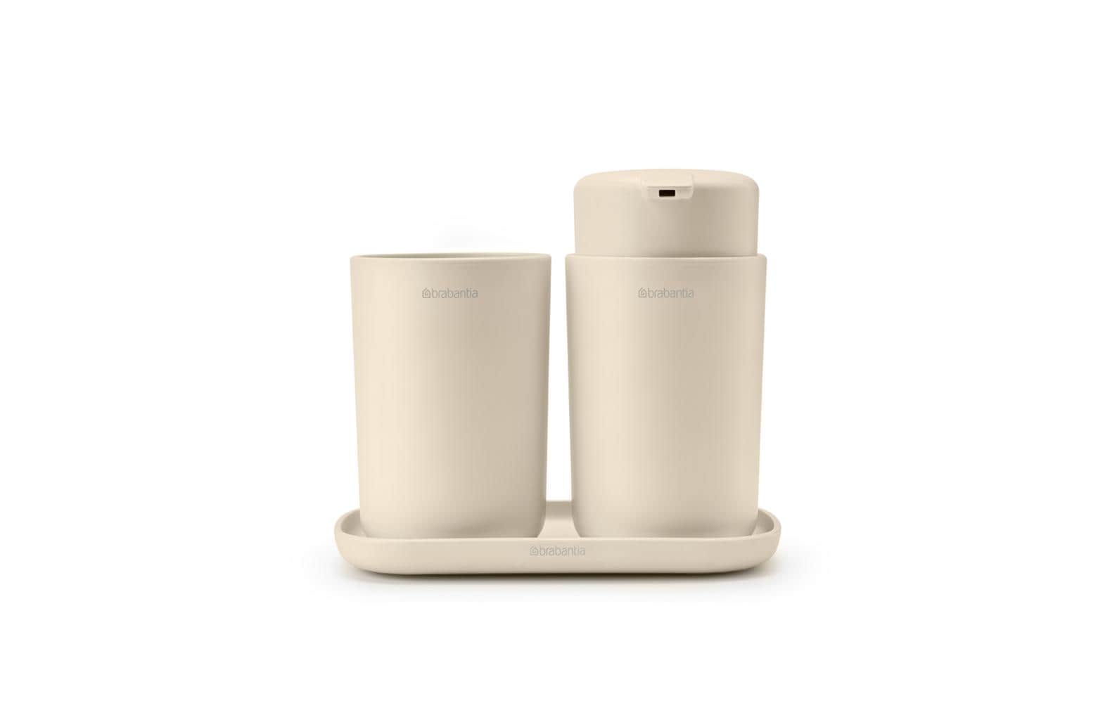 Brabantia ReNew – Seifenspender, manuell, 250 ml, Kunststoff, beige (Set, 3-teilig)