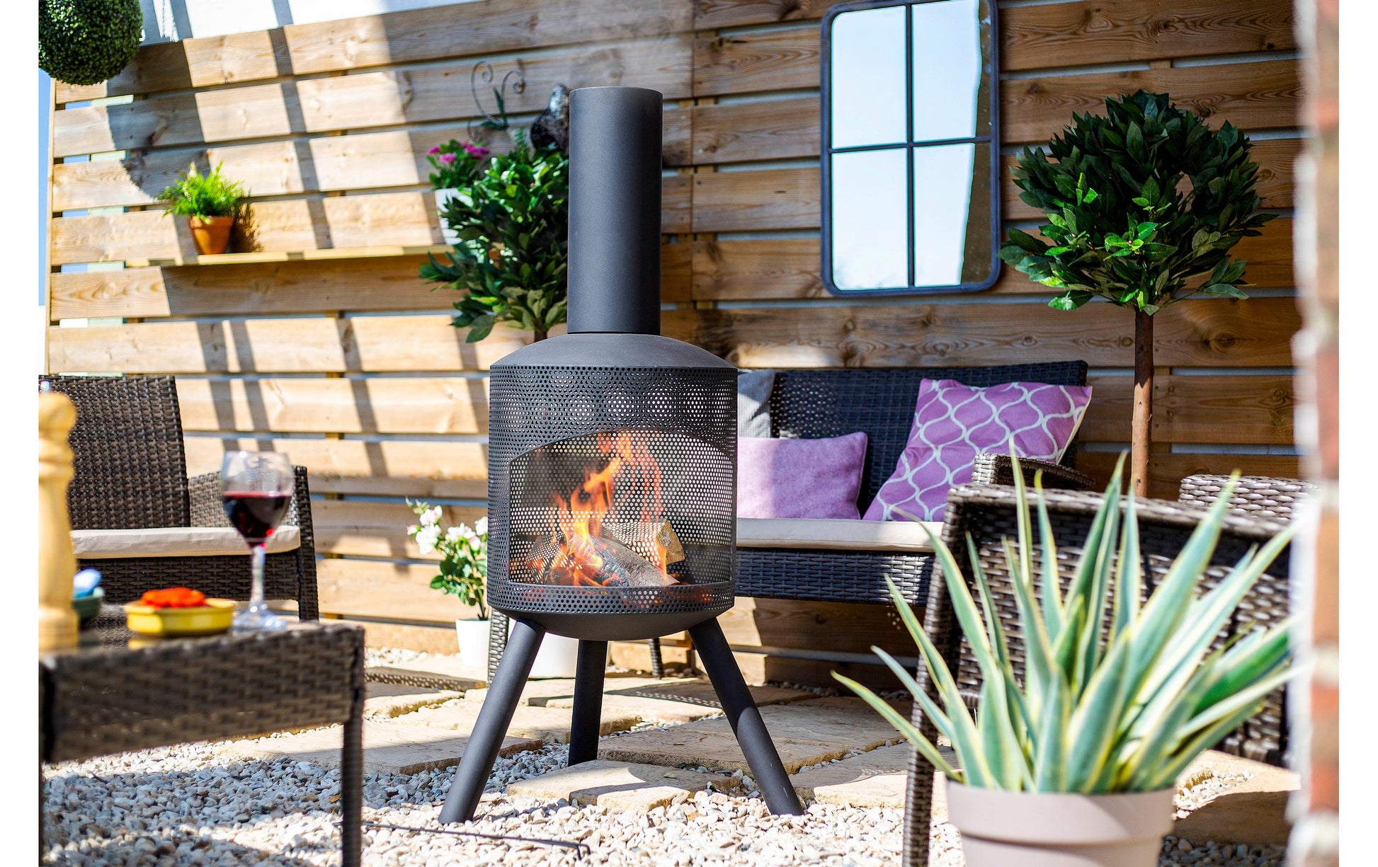 La Hacienda Santana Feuerschale – Ø 58 × 115 cm – Stahl, schwarz