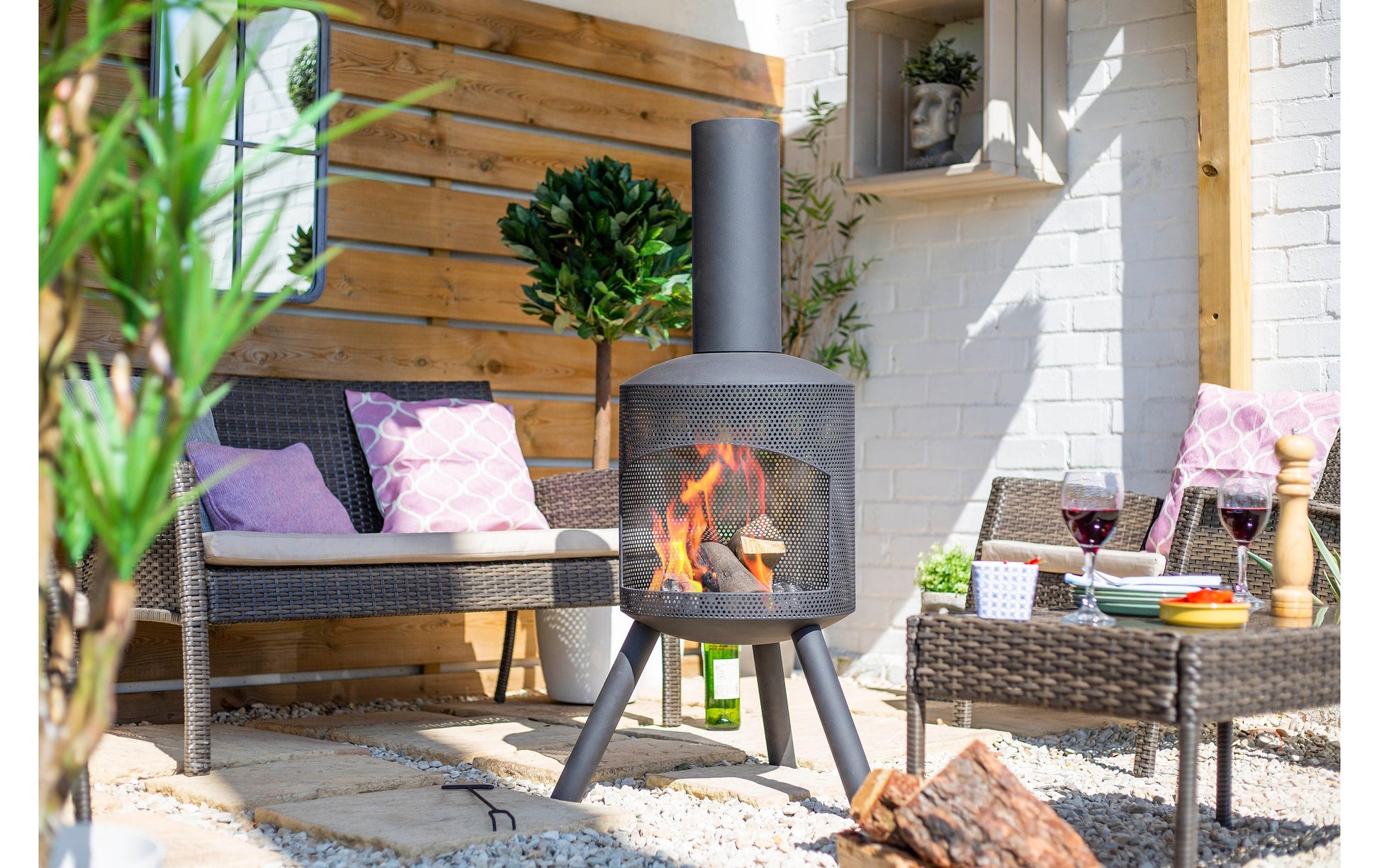 La Hacienda Santana Feuerschale – Ø 58 × 115 cm – Stahl, schwarz