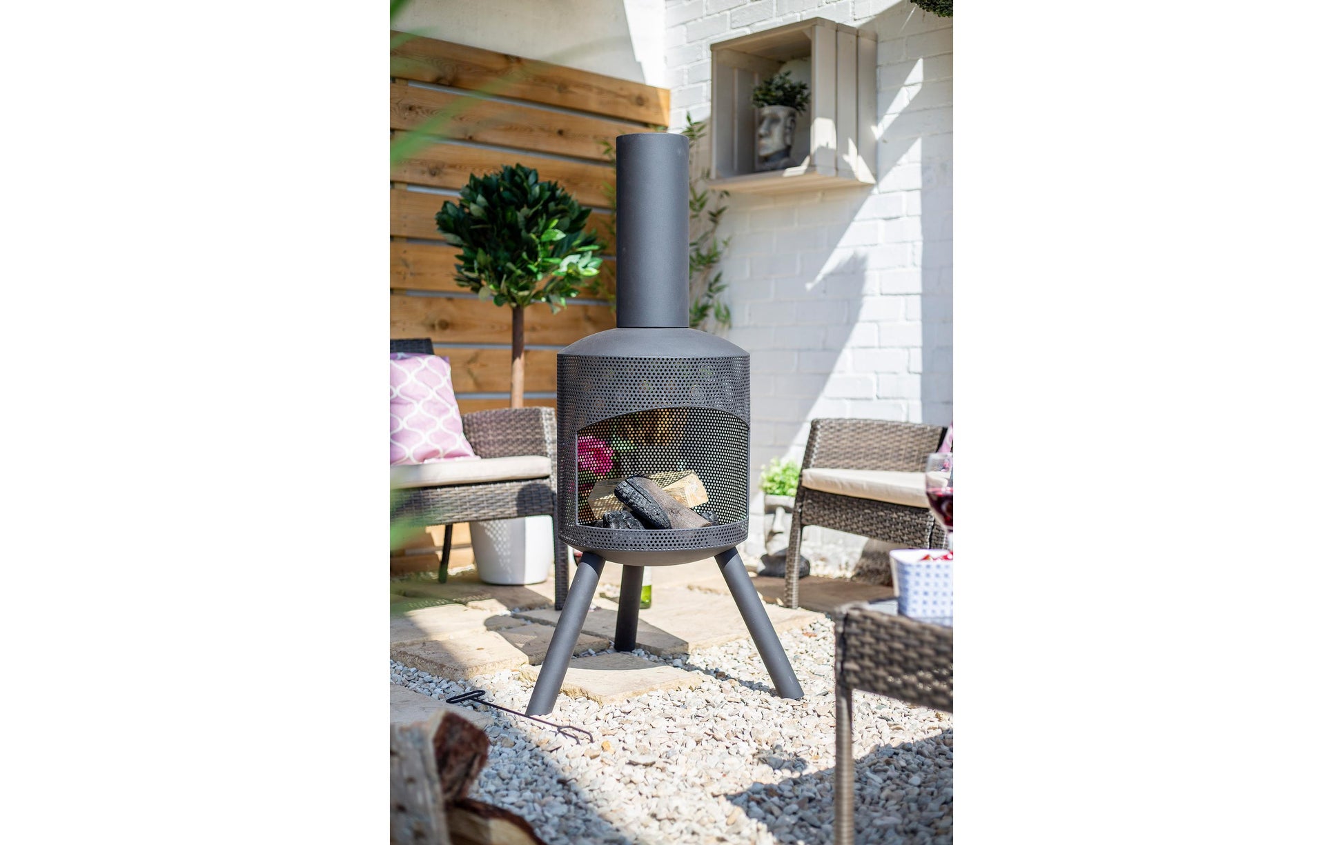La Hacienda Santana Feuerschale – Ø 58 × 115 cm – Stahl, schwarz
