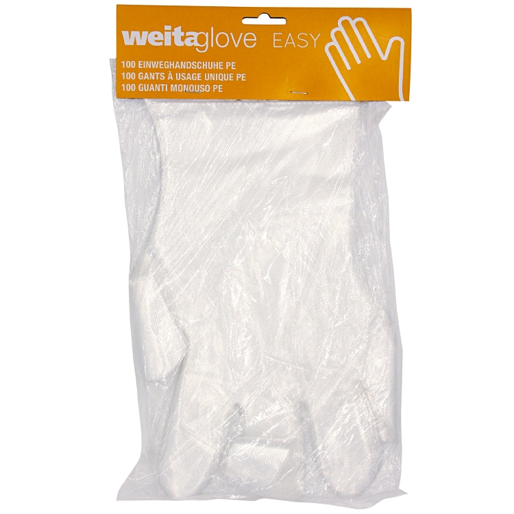 Weitaglove Einweghandschuhe Polyethylen (LDPE) Easy Standard – 32 cm, 100 Stück – Transparent, puderfrei