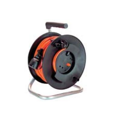 Bachmann Kabeltrommel – leer, ohne Kabel, IP20, mit Standfuss, schwarz, B 285 × H 195 × T 385 mm