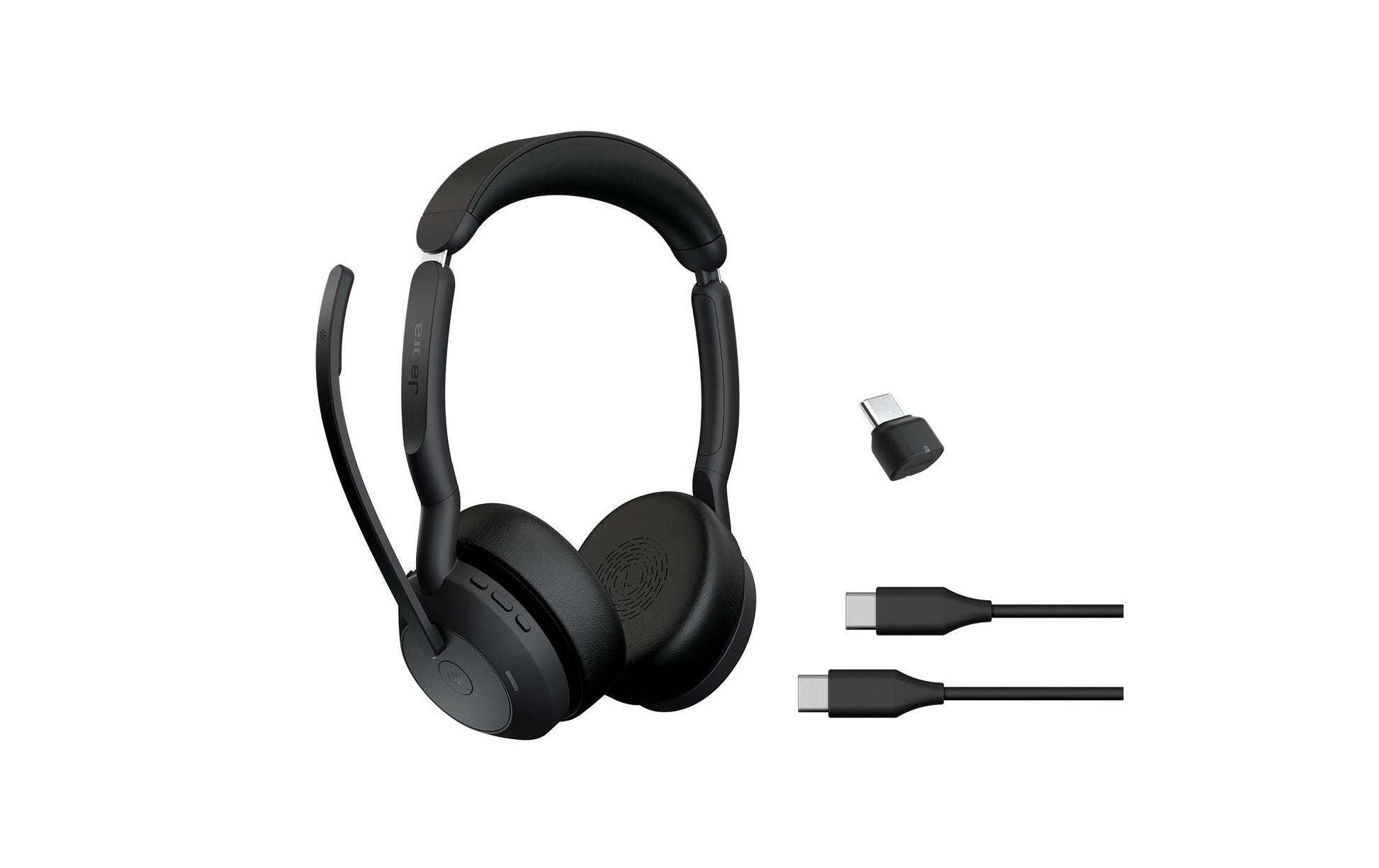 Jabra Evolve2 55 Office-Headset – On-Ear, Stereo, BT, ANC, MS Teams zertifiziert, mit USB-C-Dongle, Schwarz