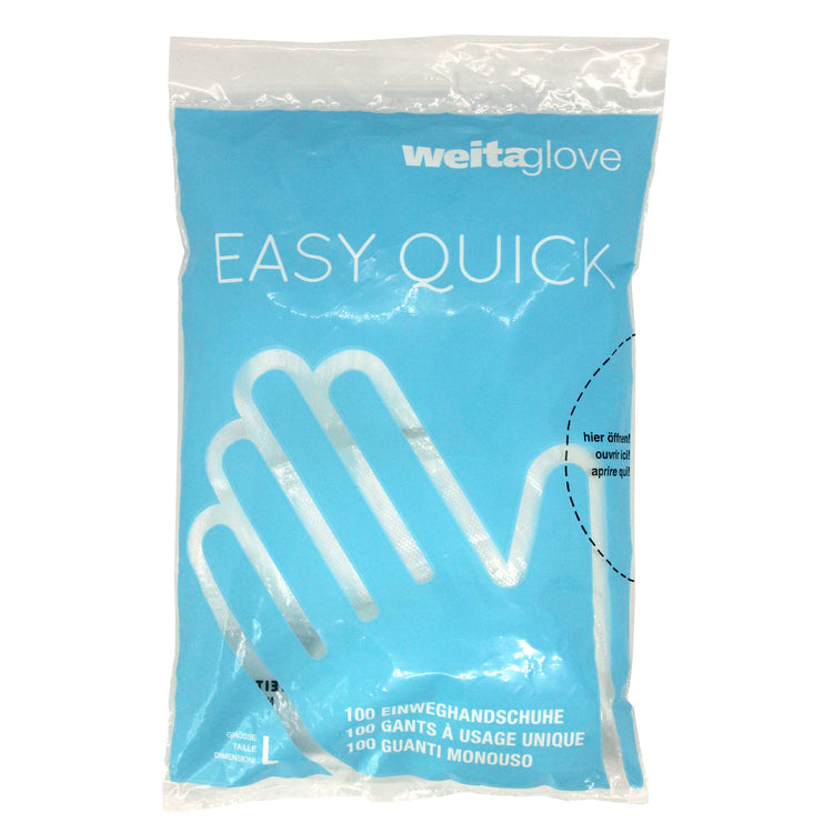 Weitaglove Einweghandschuhe LDPE Easy Quick – Herren, 100 Stück – Transparent, 30 cm, puderfrei