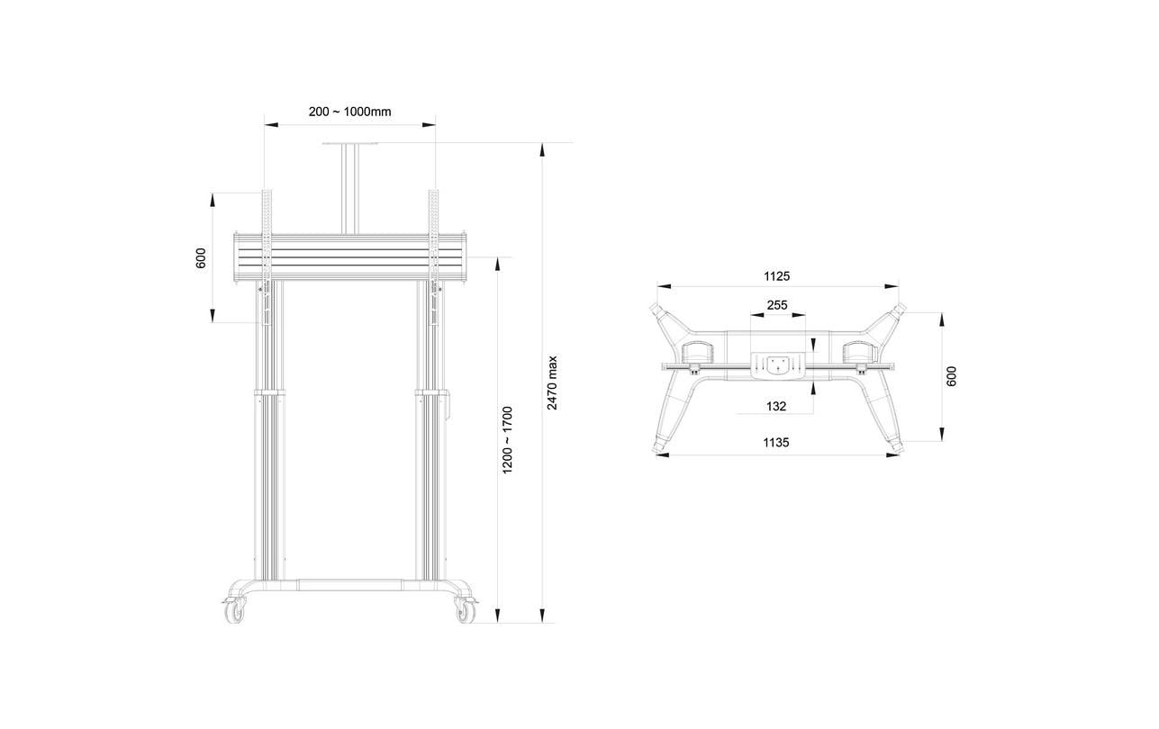Multibrackets 3120 – Motorisierter Displayständer für 65–110", VESA 200×200–1000×600, bis 135 kg, schwarz