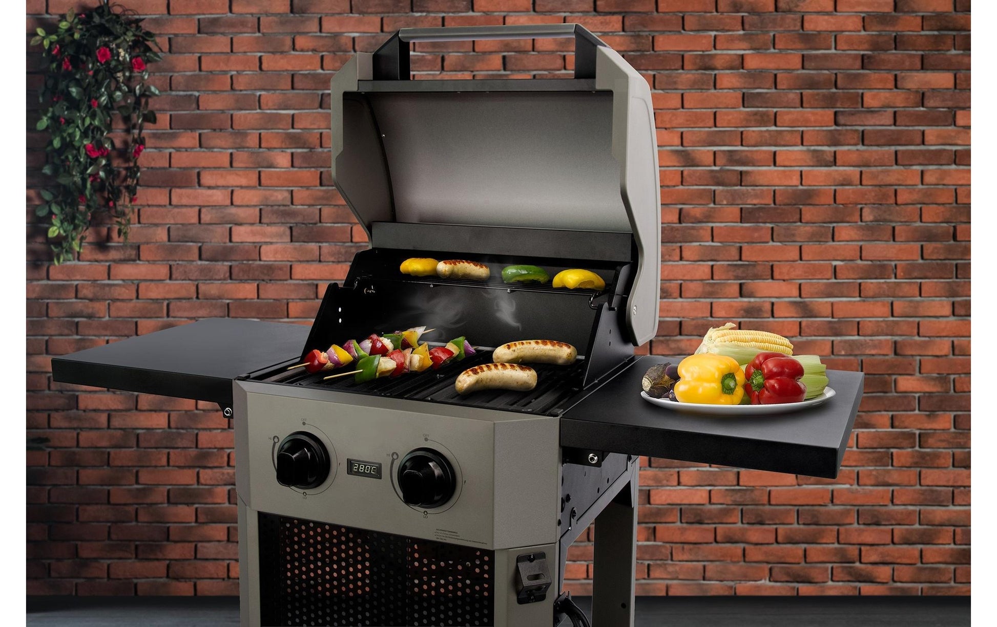 Buschbeck Elektrogrill Grenada – 2 Brenner, Grillfläche 48×42 cm, 2400 W – Schwarz/Grau