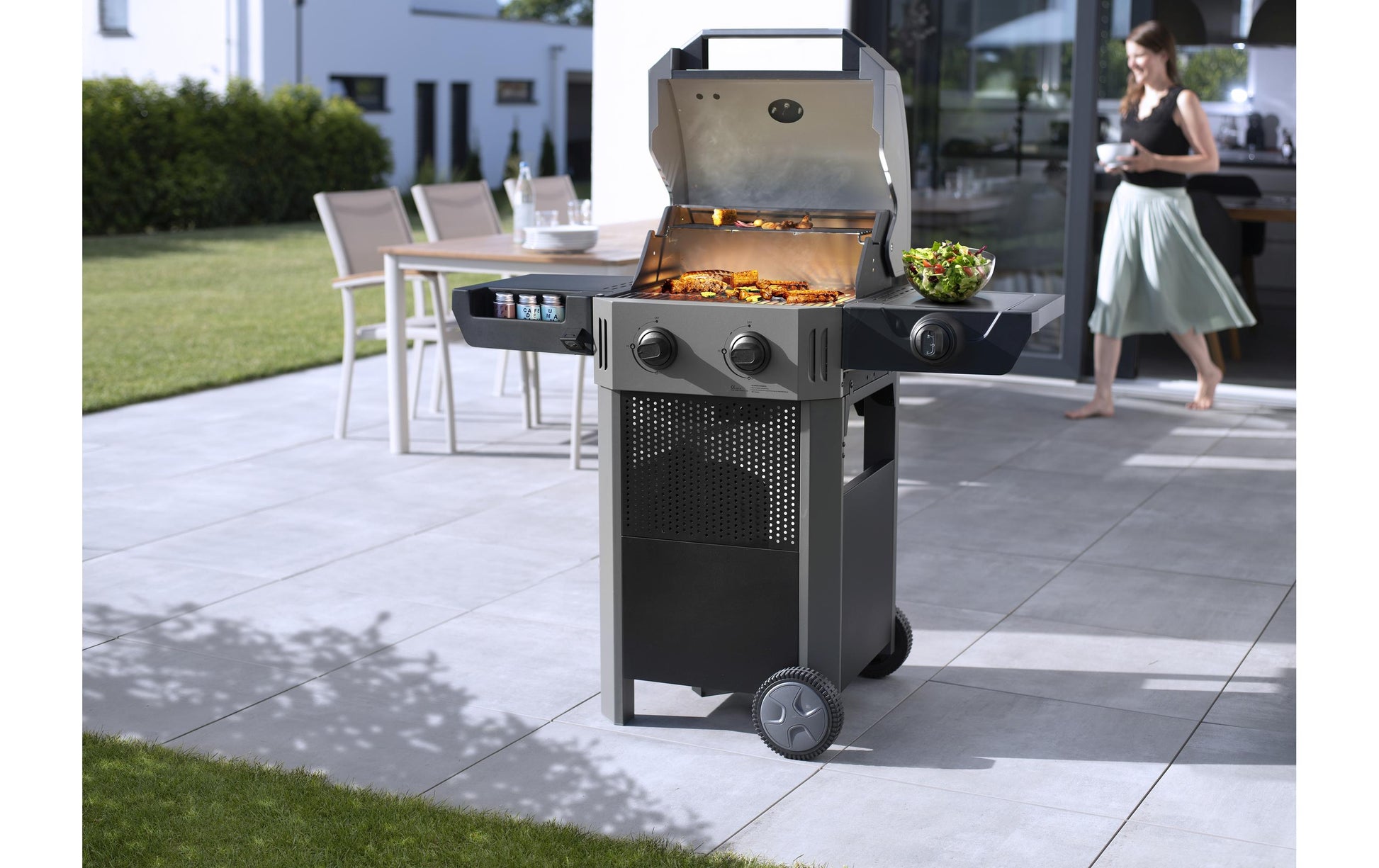 Buschbeck Elektrogrill Grenada – 2 Brenner, Grillfläche 48×42 cm, 2400 W – Schwarz/Grau