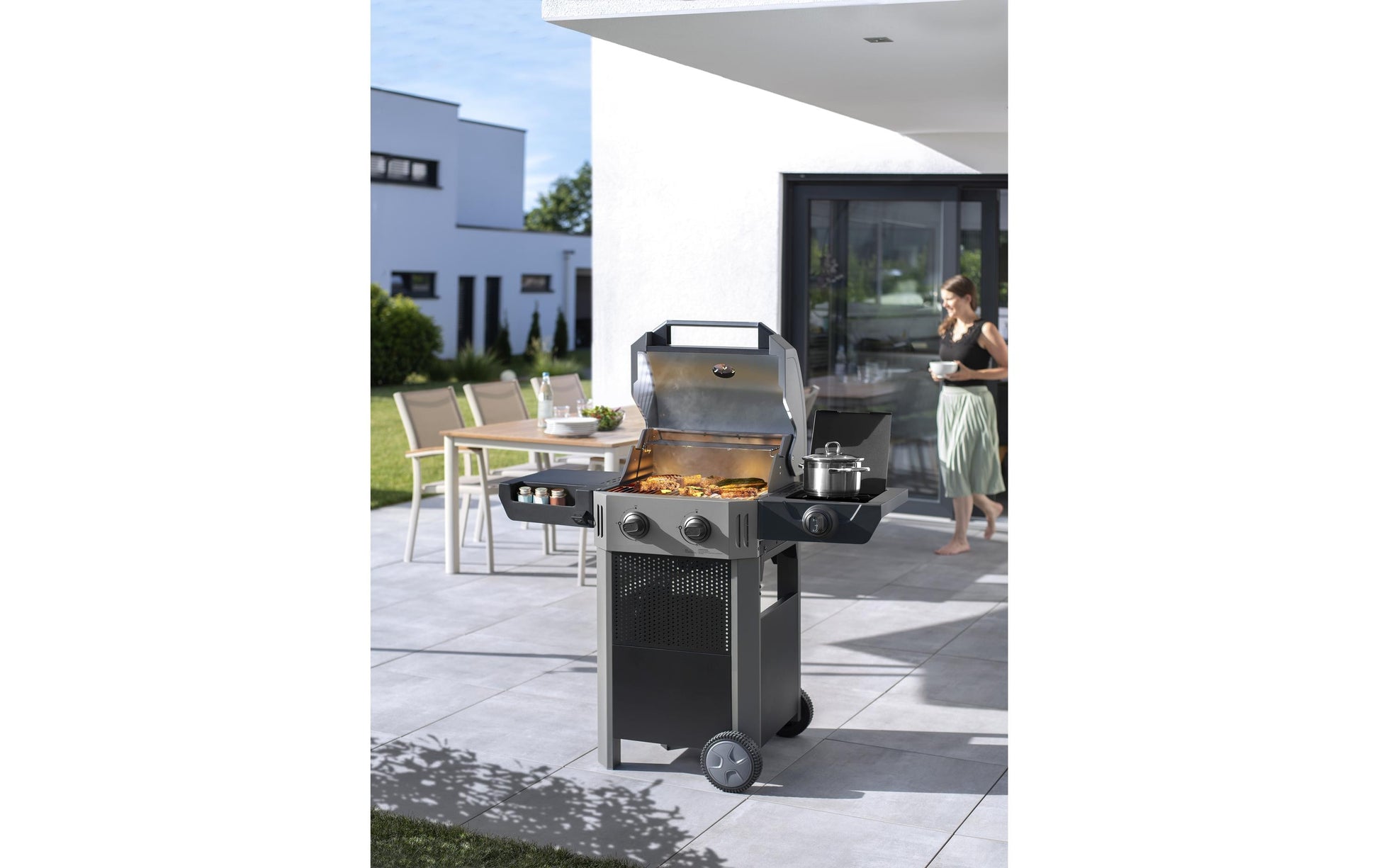 Buschbeck Elektrogrill Grenada – 2 Brenner, Grillfläche 48×42 cm, 2400 W – Schwarz/Grau