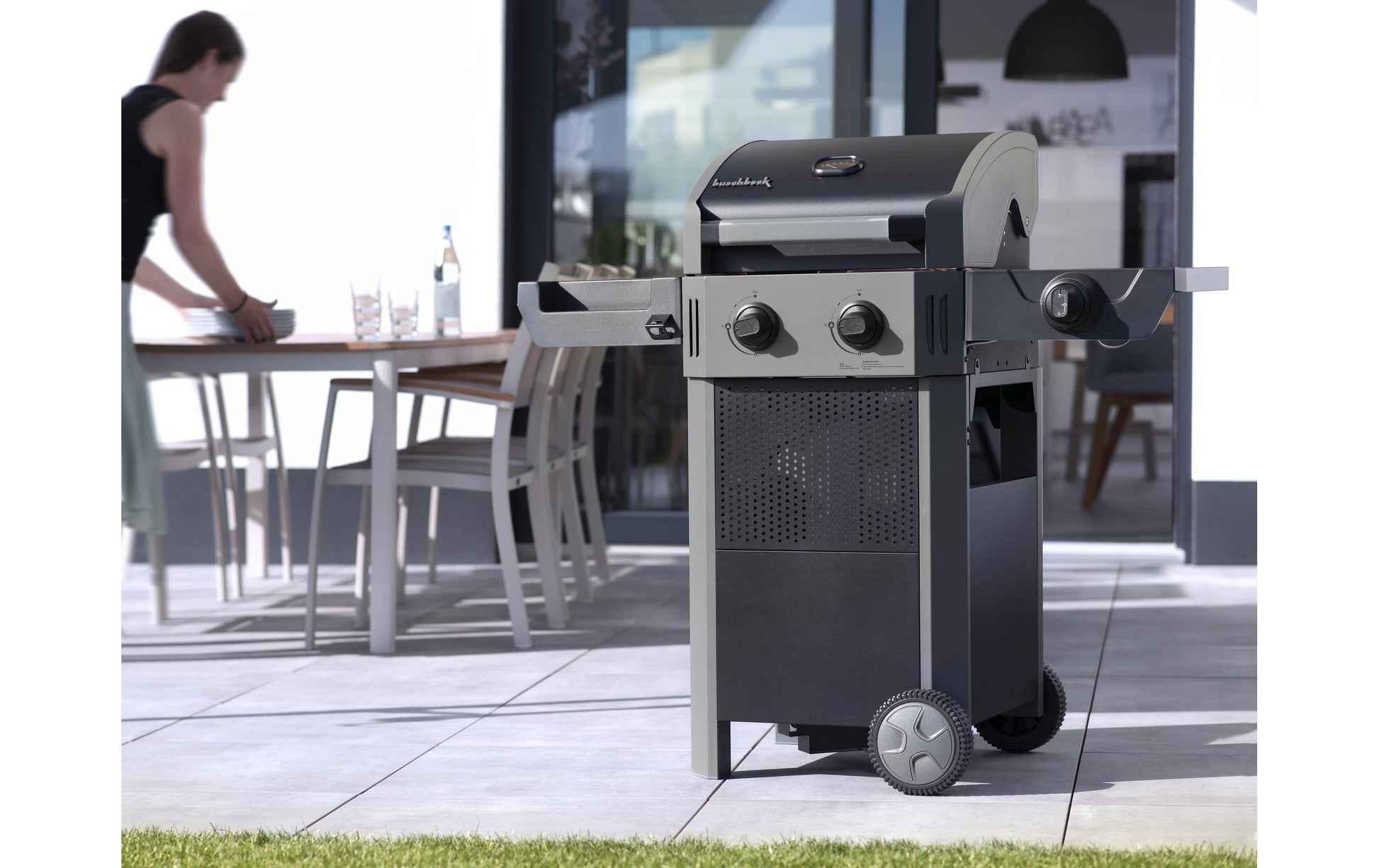 Buschbeck Elektrogrill Grenada – 2 Brenner, Grillfläche 48×42 cm, 2400 W – Schwarz/Grau
