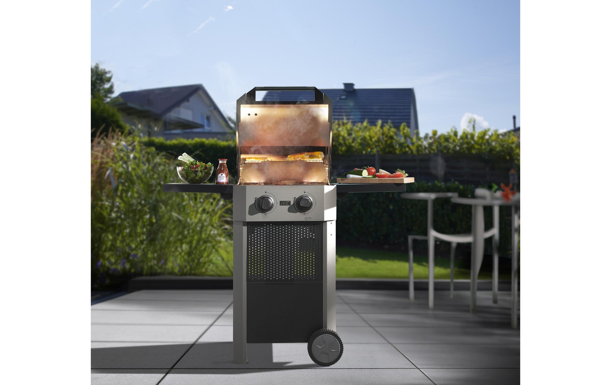 Buschbeck Elektrogrill Grenada – 2 Brenner, Grillfläche 48×42 cm, 2400 W – Schwarz/Grau