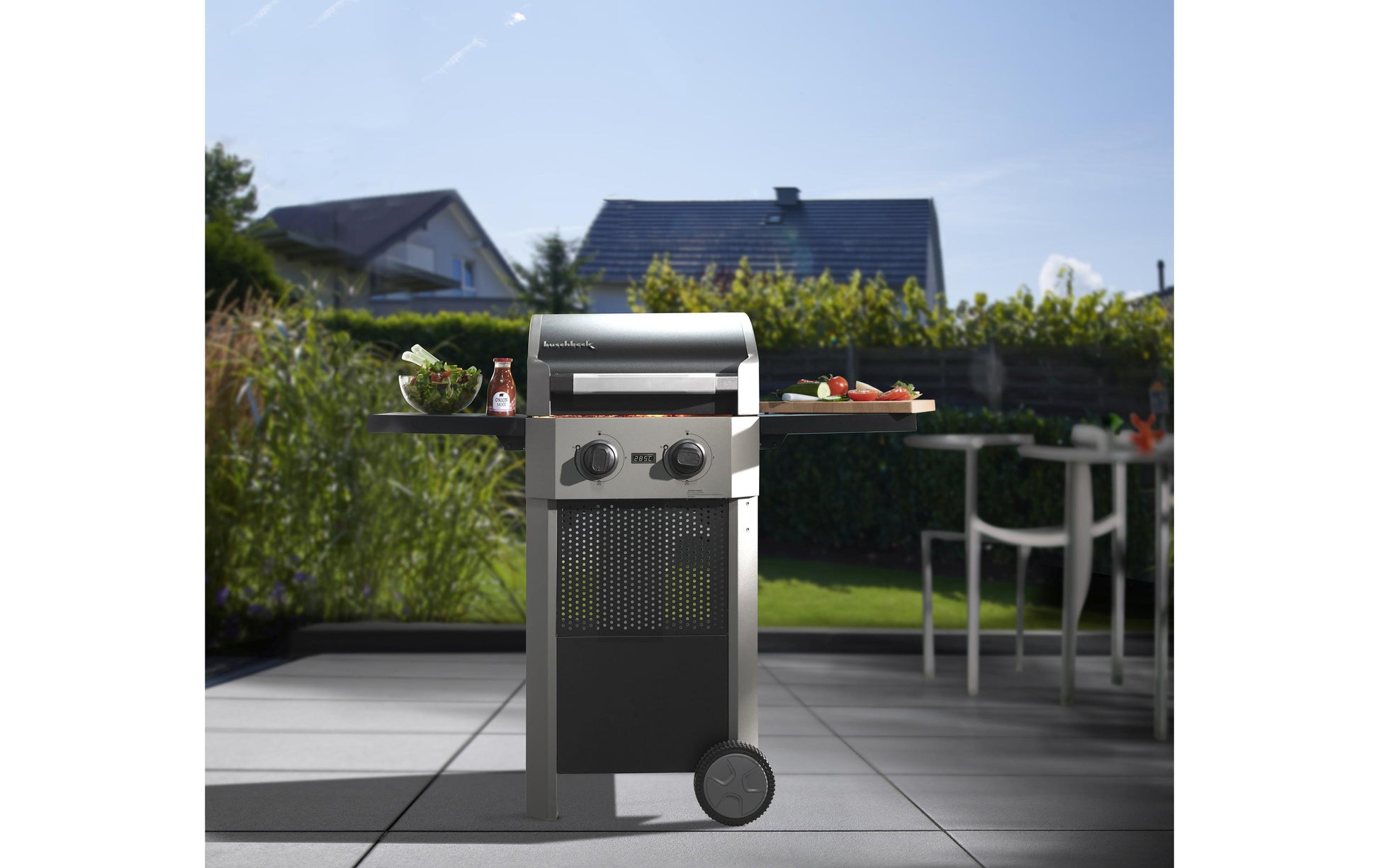 Buschbeck Elektrogrill Grenada – 2 Brenner, Grillfläche 48×42 cm, 2400 W – Schwarz/Grau