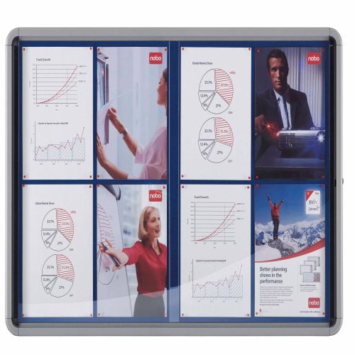 Nobo Schaukasten Premium Plus, 8 × A4 – Aluminium, ESG-Glas, abschliessbar, 92,5 × 66,8 × 6,3 cm
