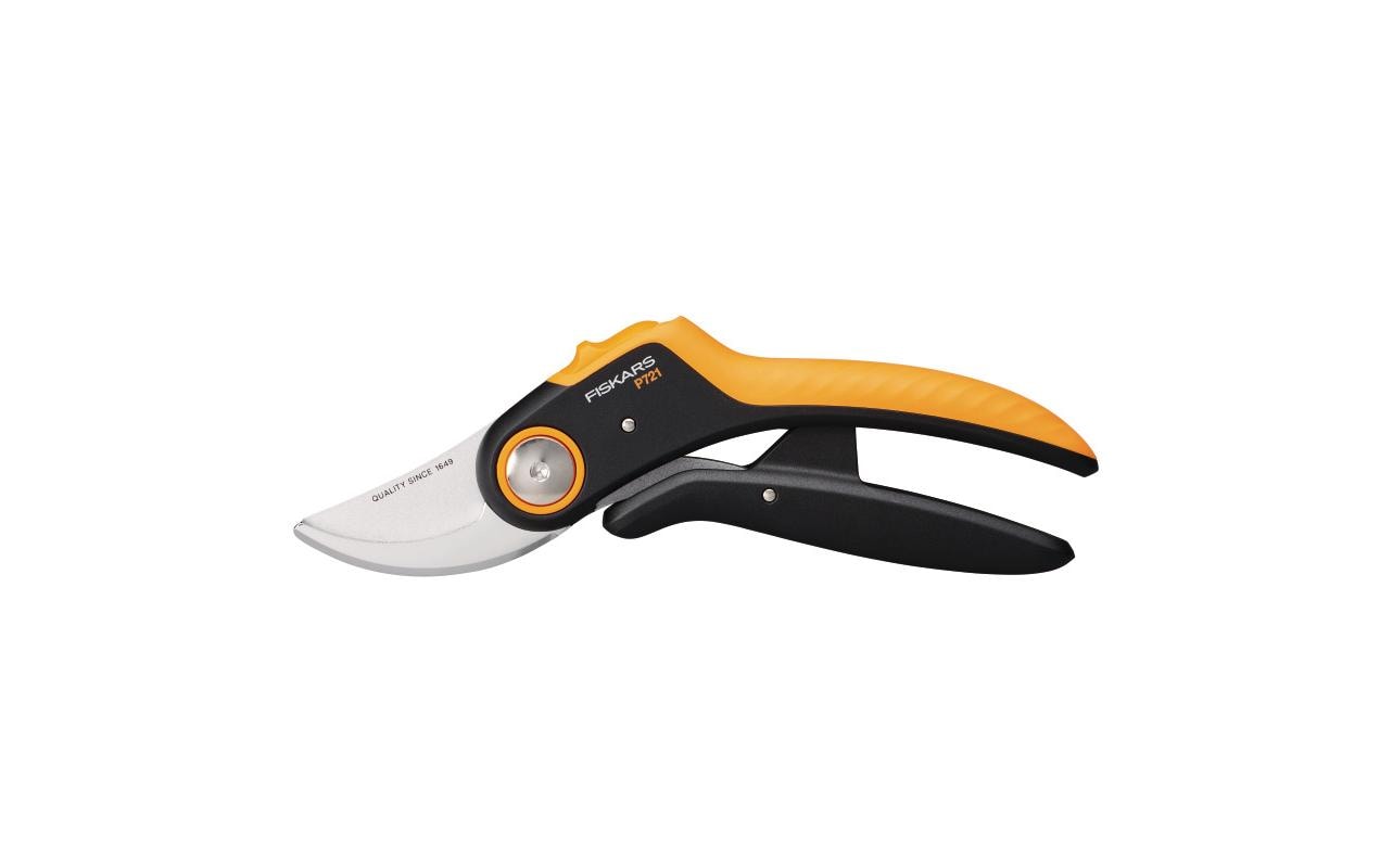 Fiskars Plus PowerLever P721 – Gartenschere 24 mm Schnittbreite, Sicherheitssperre, Schwarz/Orange