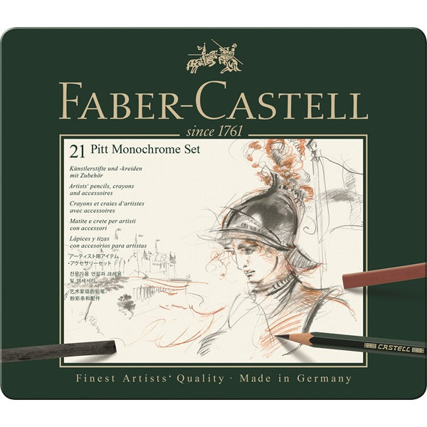 Faber-Castell PITT MONOCHROME Graphit Bleistifte, Anthrazit mit Etui – 21 Stück