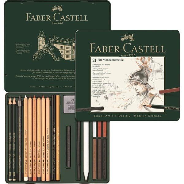 Faber-Castell PITT MONOCHROME Graphit Bleistifte, Anthrazit mit Etui – 21 Stück