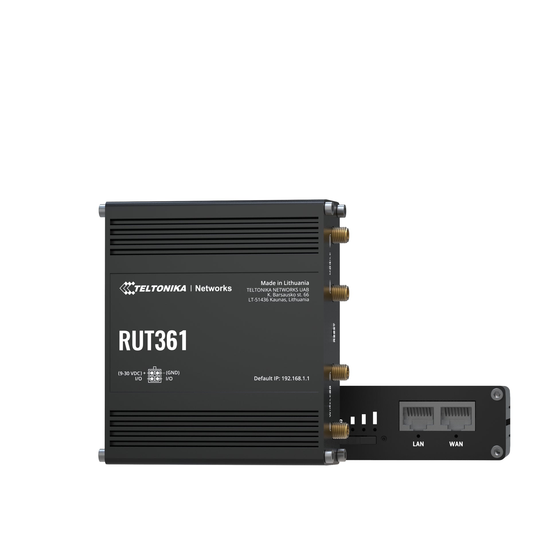 Teltonika RUT361 – 4G-Router, Wi-Fi 4, 2,4 GHz, 2× 100 Mbit/s, Mini-SIM, 9–30 V, Schwarz