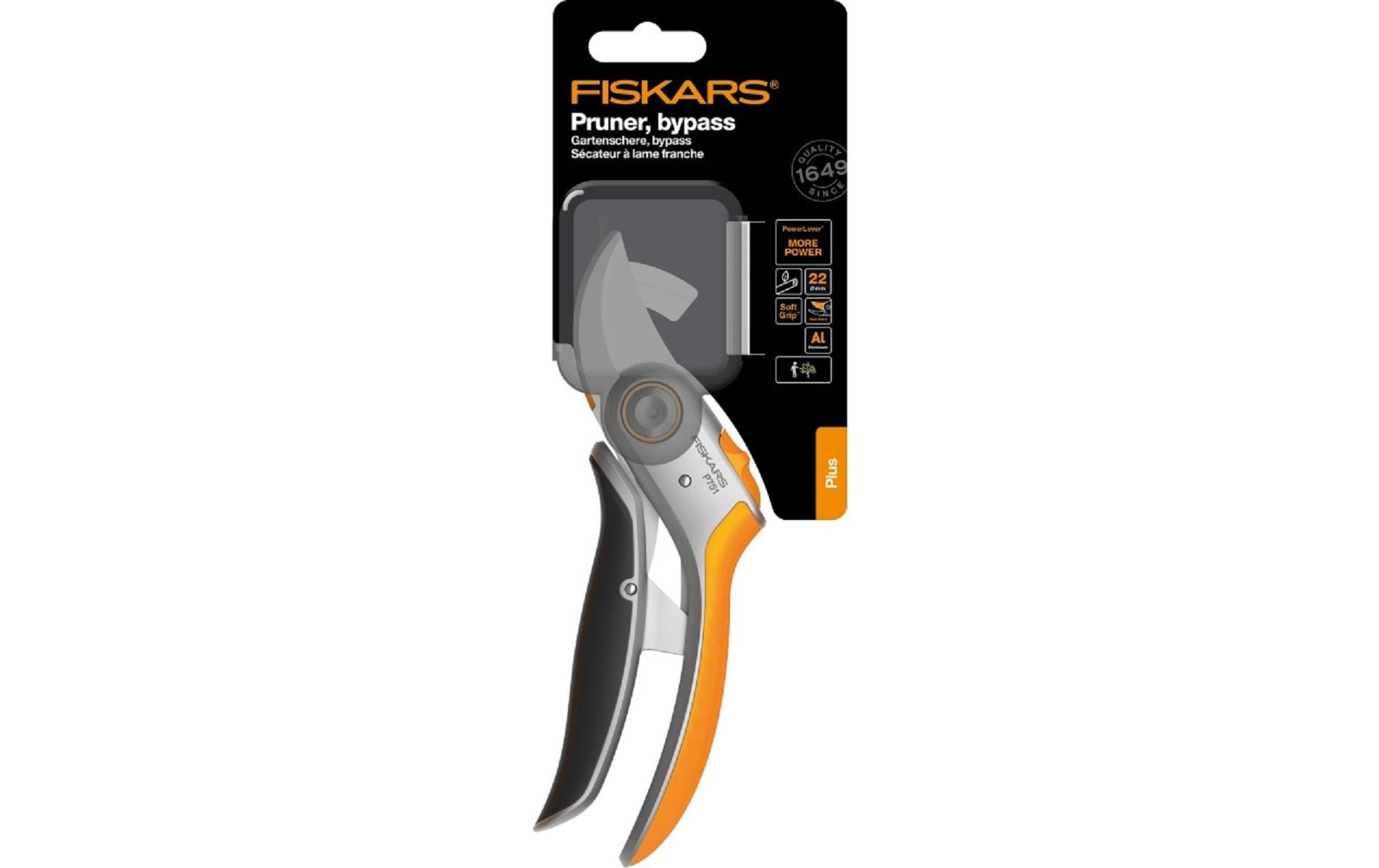 Fiskars P751 – Bypass-Gartenschere Schnittbreite 24 mm, Aluminiumgriff, Orange, 1 Stk.