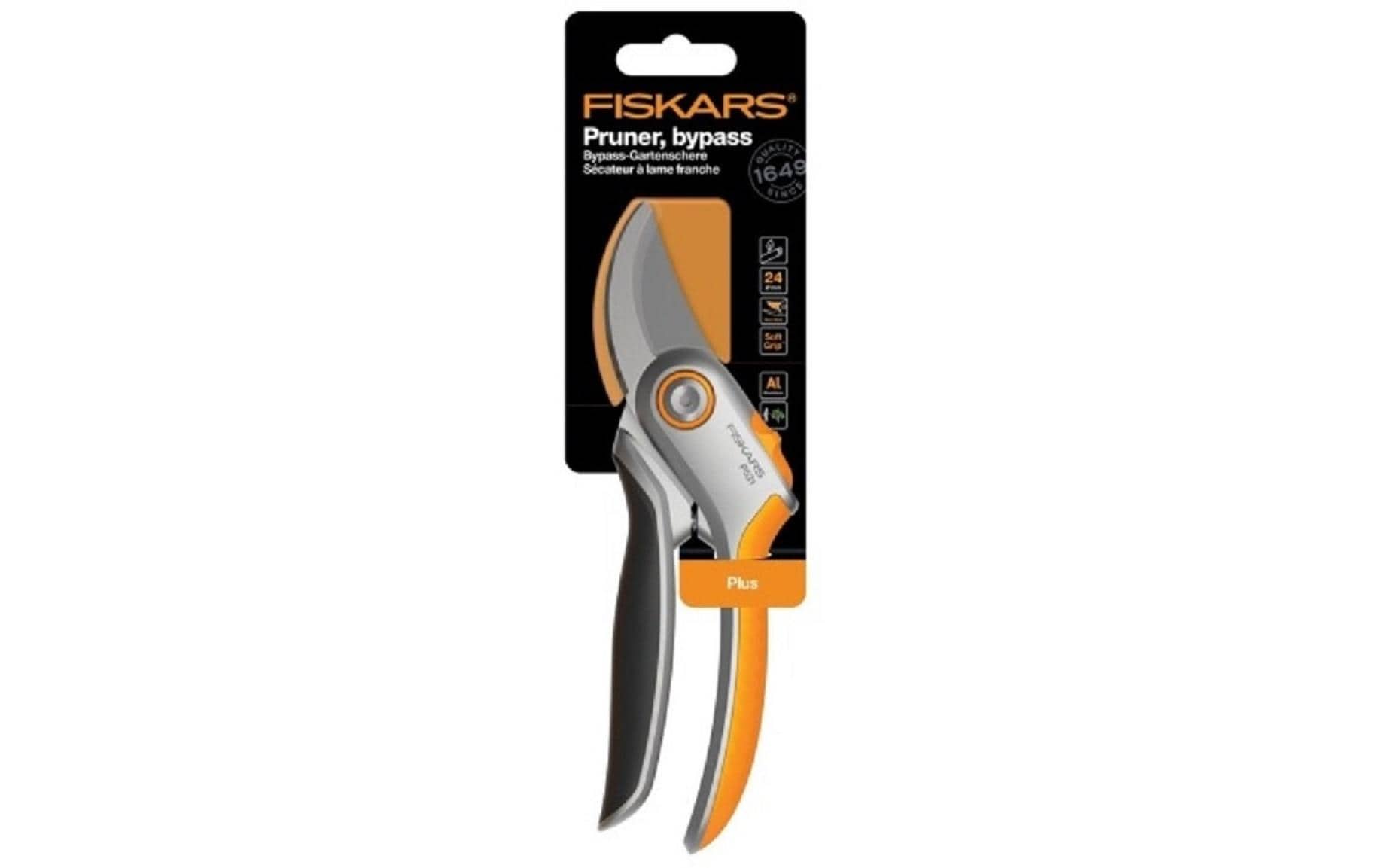 Fiskars P531 – Bypass-Gartenschere 24 mm, Aluminiumgriff, Sicherheitssperre, Schwarz/Orange