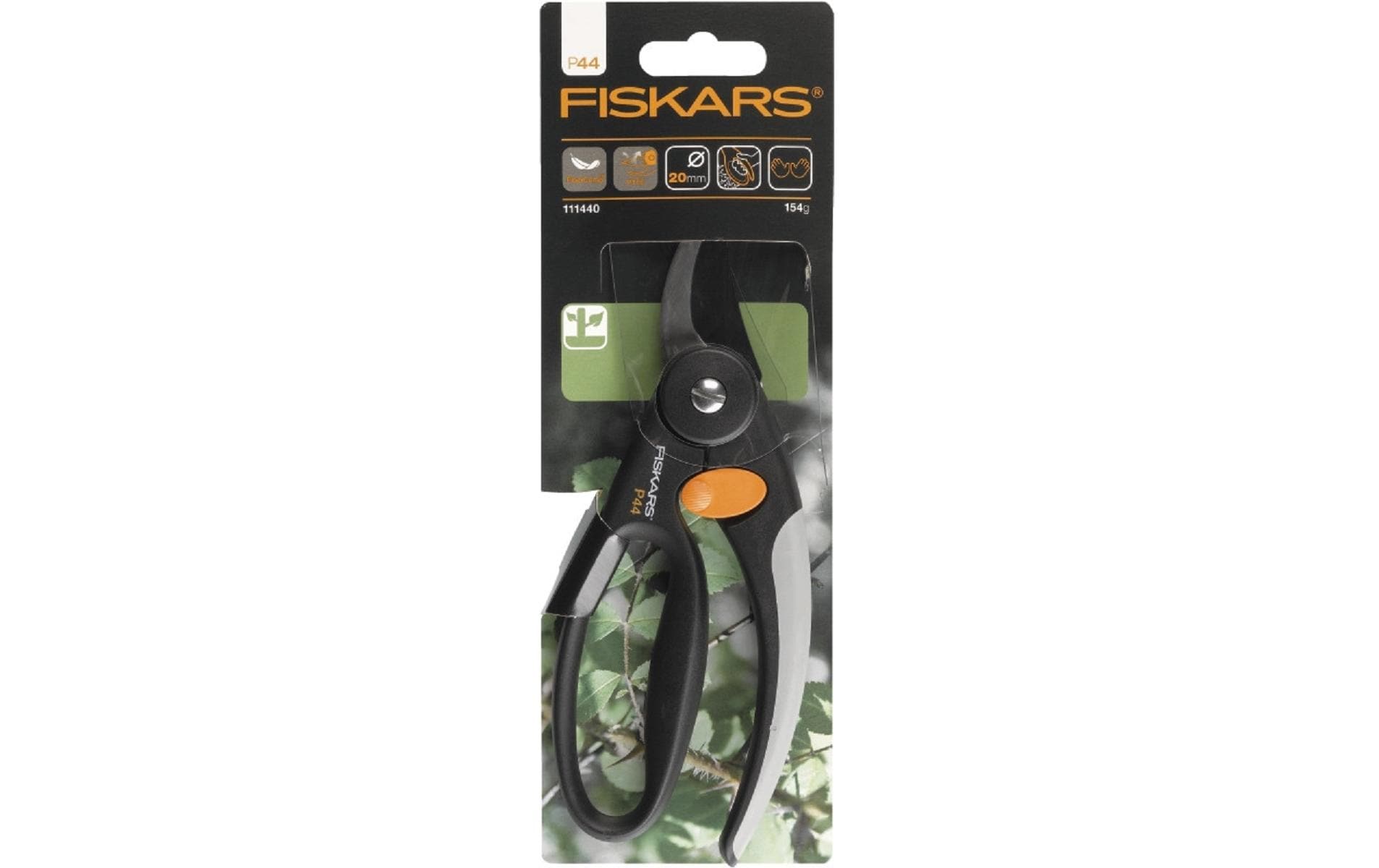 Fiskars Elegance P44 – Bypass-Gartenschere 201 mm, Schnittbreite 20 mm, Sicherheitssperre, Schwarz