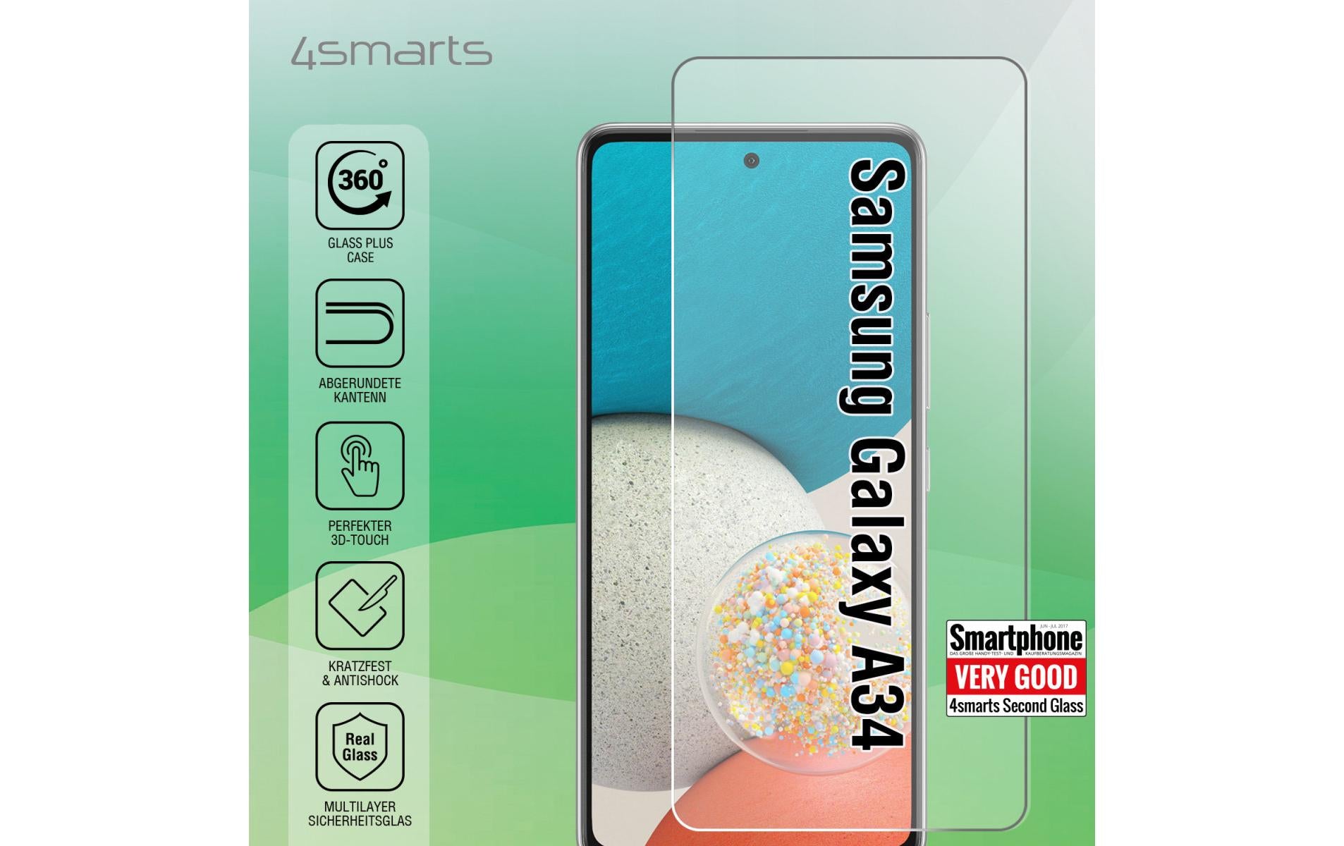 4smarts Displayschutz (Panzerglas), Full Cover – für Galaxy A34 5G