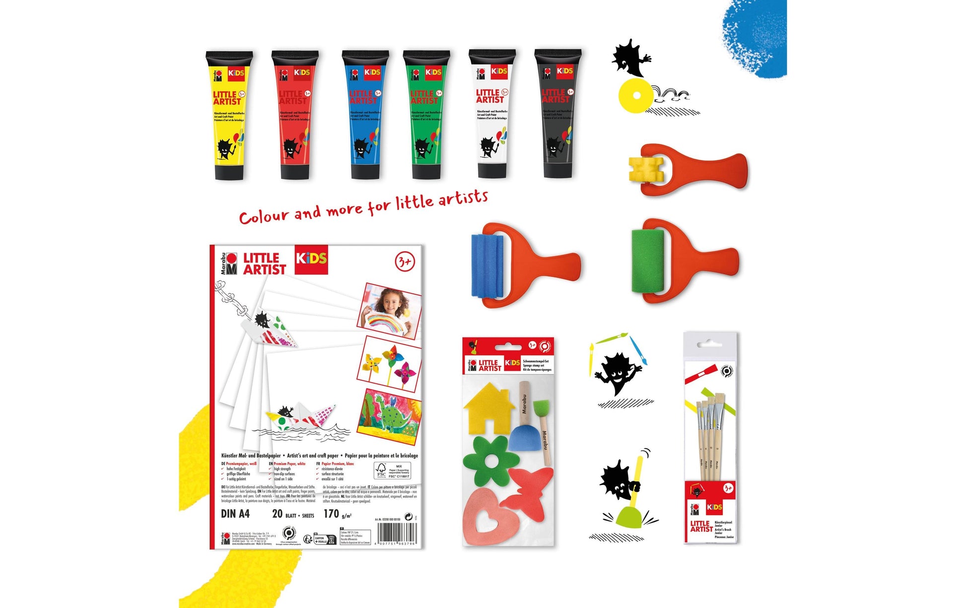 Marabu Little Artist Starter Box – Bastelset – 6 × 36 ml – Malblock A4 20 Blatt – ab 3 Jahren