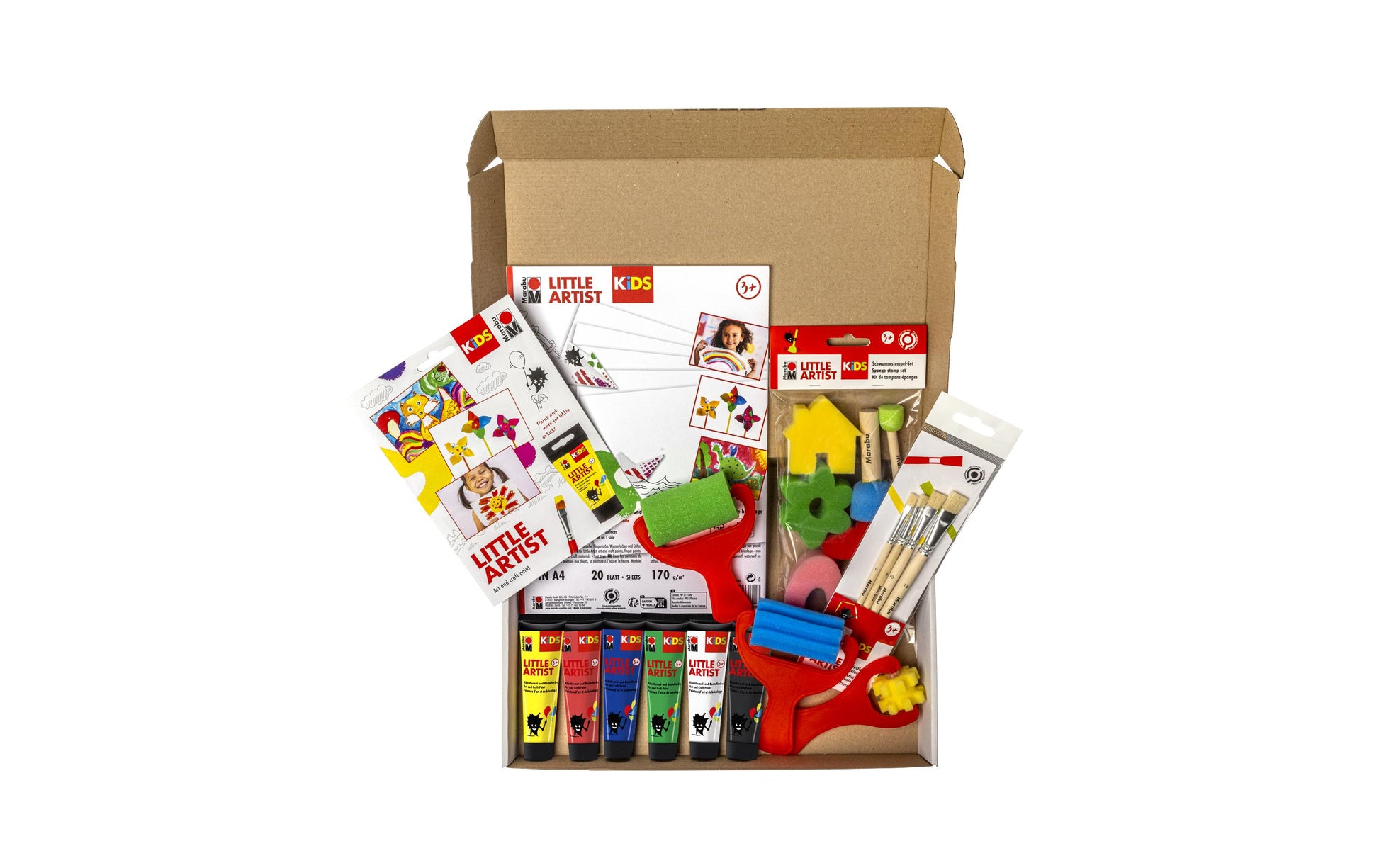 Marabu Little Artist Starter Box – Bastelset – 6 × 36 ml – Malblock A4 20 Blatt – ab 3 Jahren
