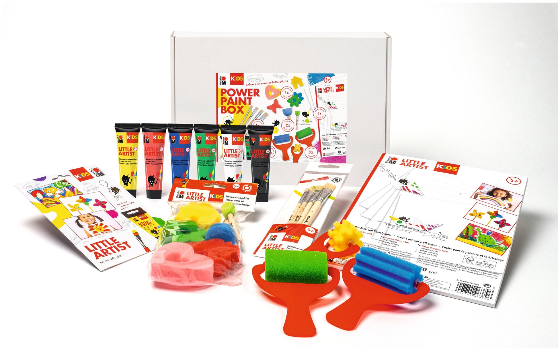 Marabu Little Artist Starter Box – Bastelset – 6 × 36 ml – Malblock A4 20 Blatt – ab 3 Jahren