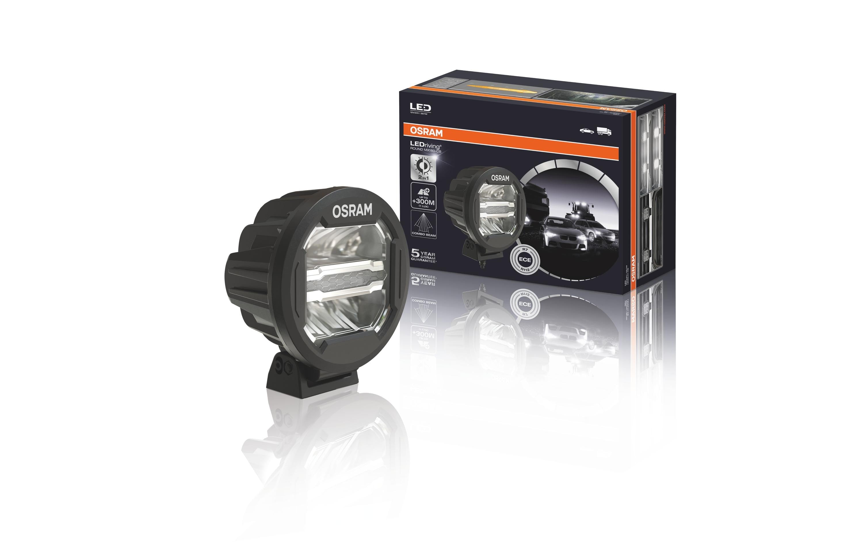 OSRAM Aussenwandleuchte LEDriving ROUND MX180-CB – 12,6×20,1 cm – 3 000 lm, 39 W – Kaltweiss, 6000 K – IP69K