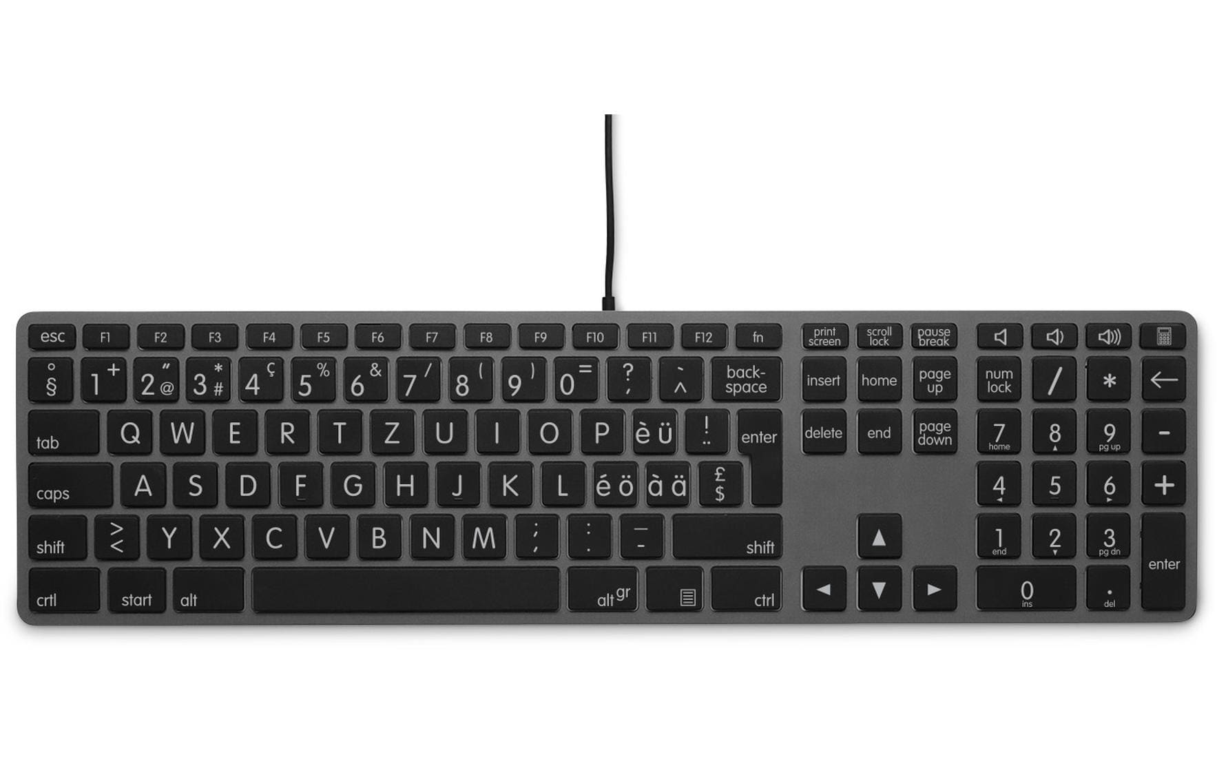 LMP Tastatur, kabelgebunden (USB-A), CH-Layout (DE-CH), Fullsize (mit Ziffernblock), grau – für Windows-PCs