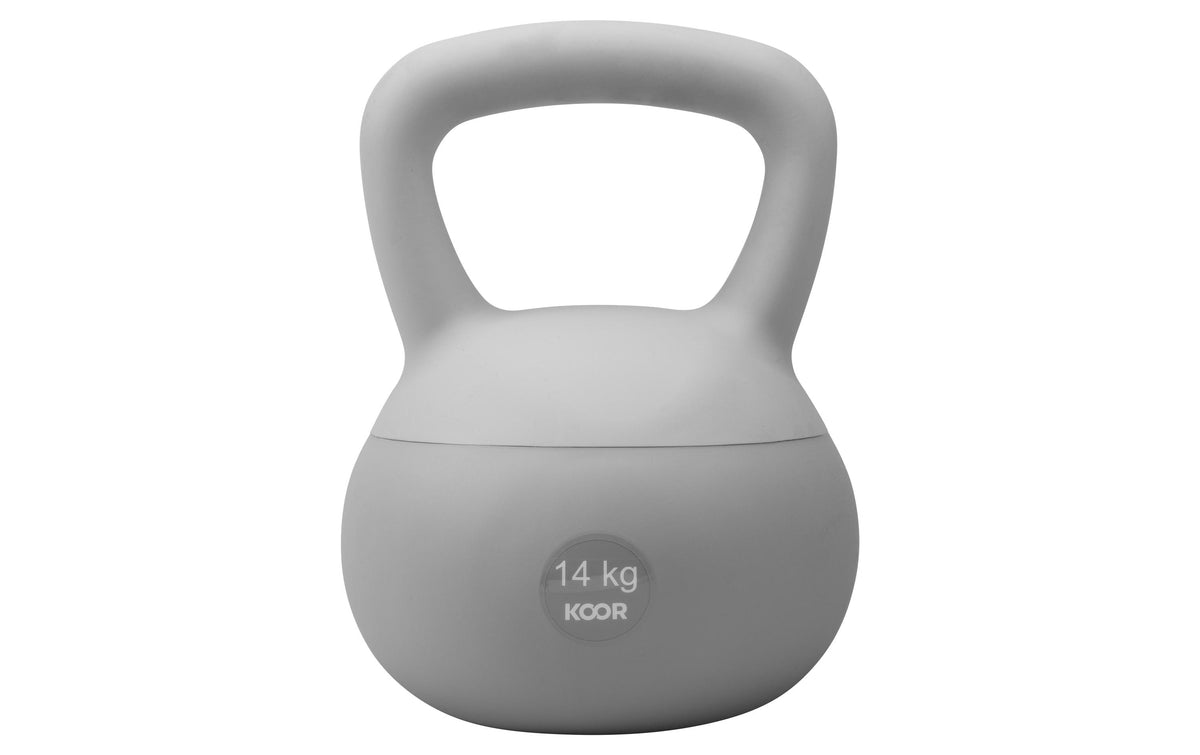 KOOR Paalla Soft Kettlebell – 14 kg – 21,5 × 31 × 21,5 cm – 1 Stück – PVC, Sand – grau