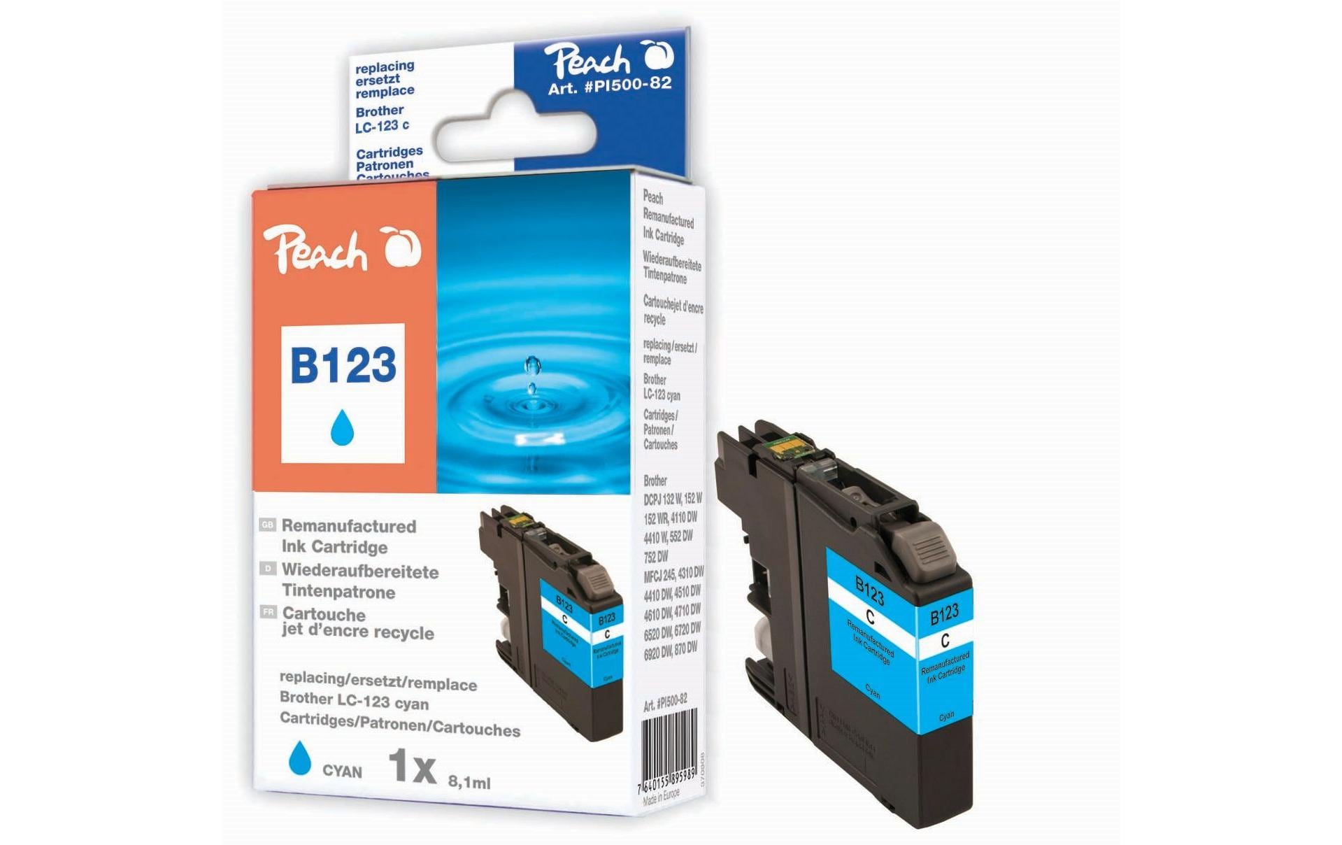 Peach LC-123CXL Cyan Tintenpatrone (Kompatibel) – 1'185 Seiten – für Brother DCPJ 552/752, MFCJ 470/475