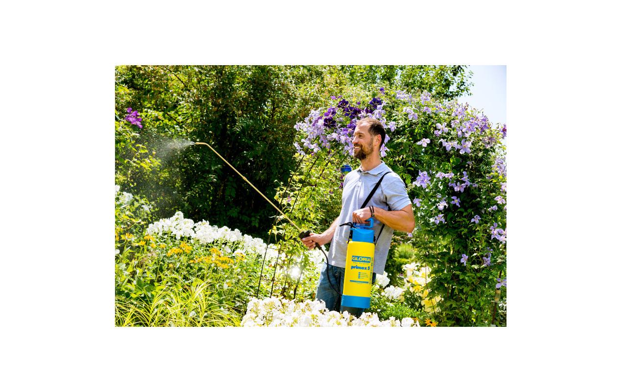 GLORIA Drucksprüher Primex 5 – 5 l, Kunststoff, Gelb/Hellblau