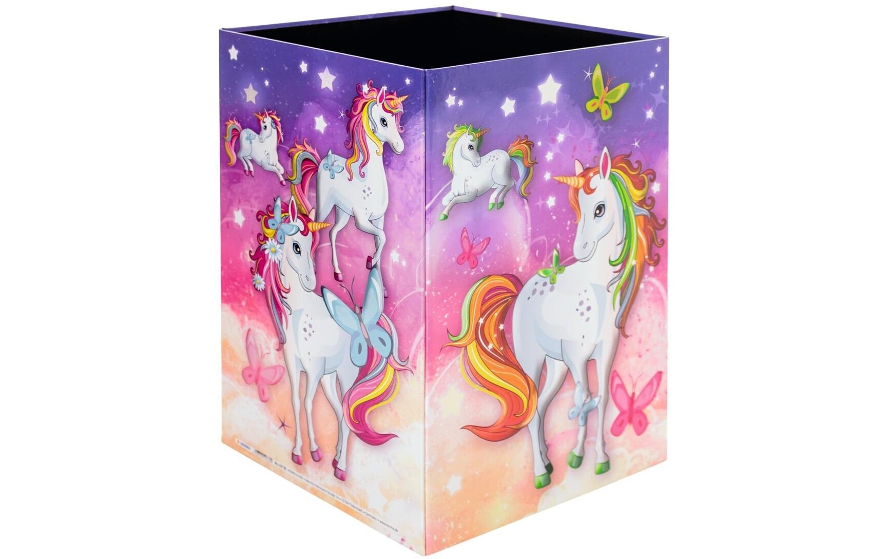 HERMA Papierkorb Einhorn – 15 l – Karton, mehrfarbig – B × H × T 220 × 315 × 220 mm
