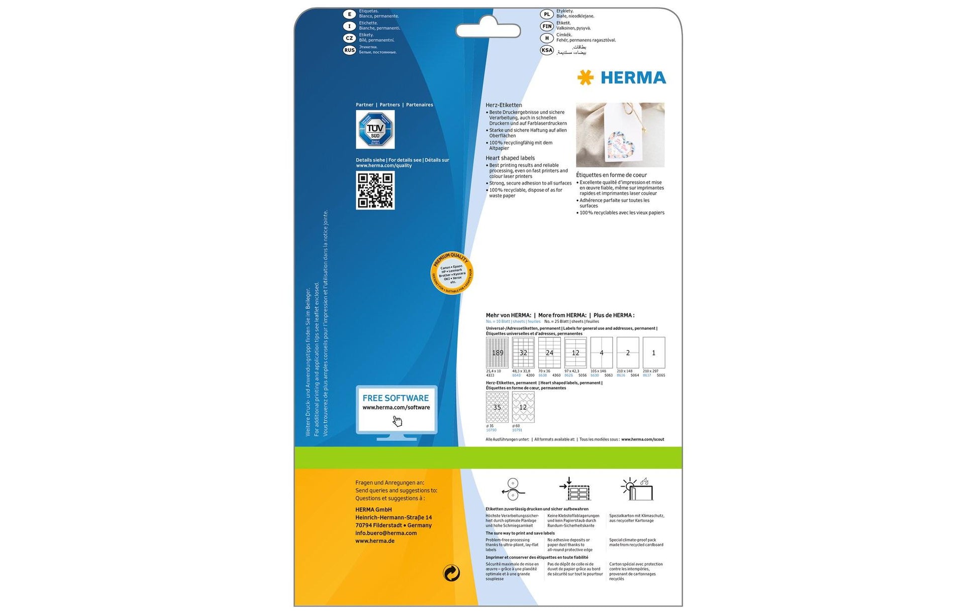 HERMA Herz-Etiketten A4 35 mm – Papier, matt, weiss – permanent haftend – Laser/Inkjet – 35 pro Blatt, 10 Blätter