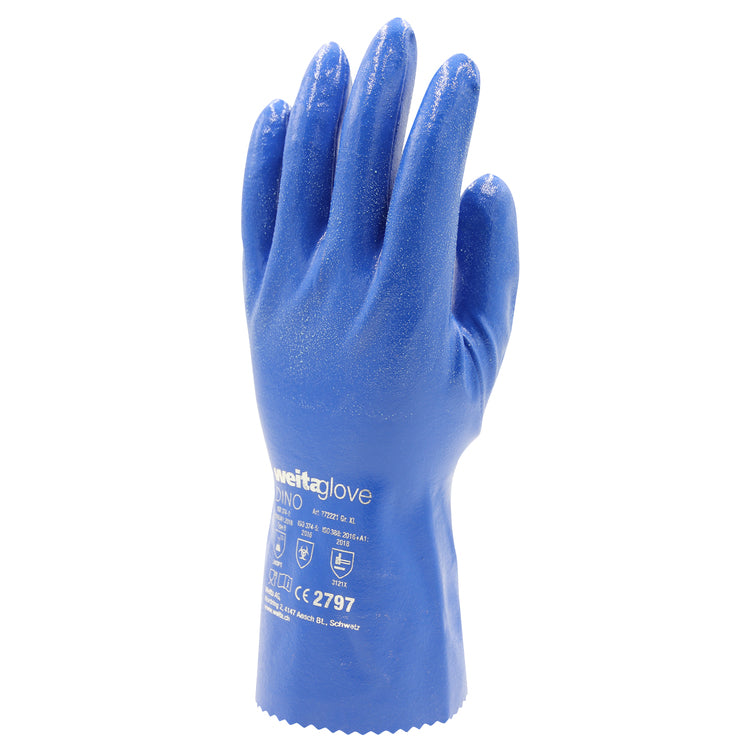 Weitaglove Arbeitshandschuhe Dino – Grösse S, 1 Paar – Nitril (NBR) mit Baumwollfutter, 30 cm Länge, Blau