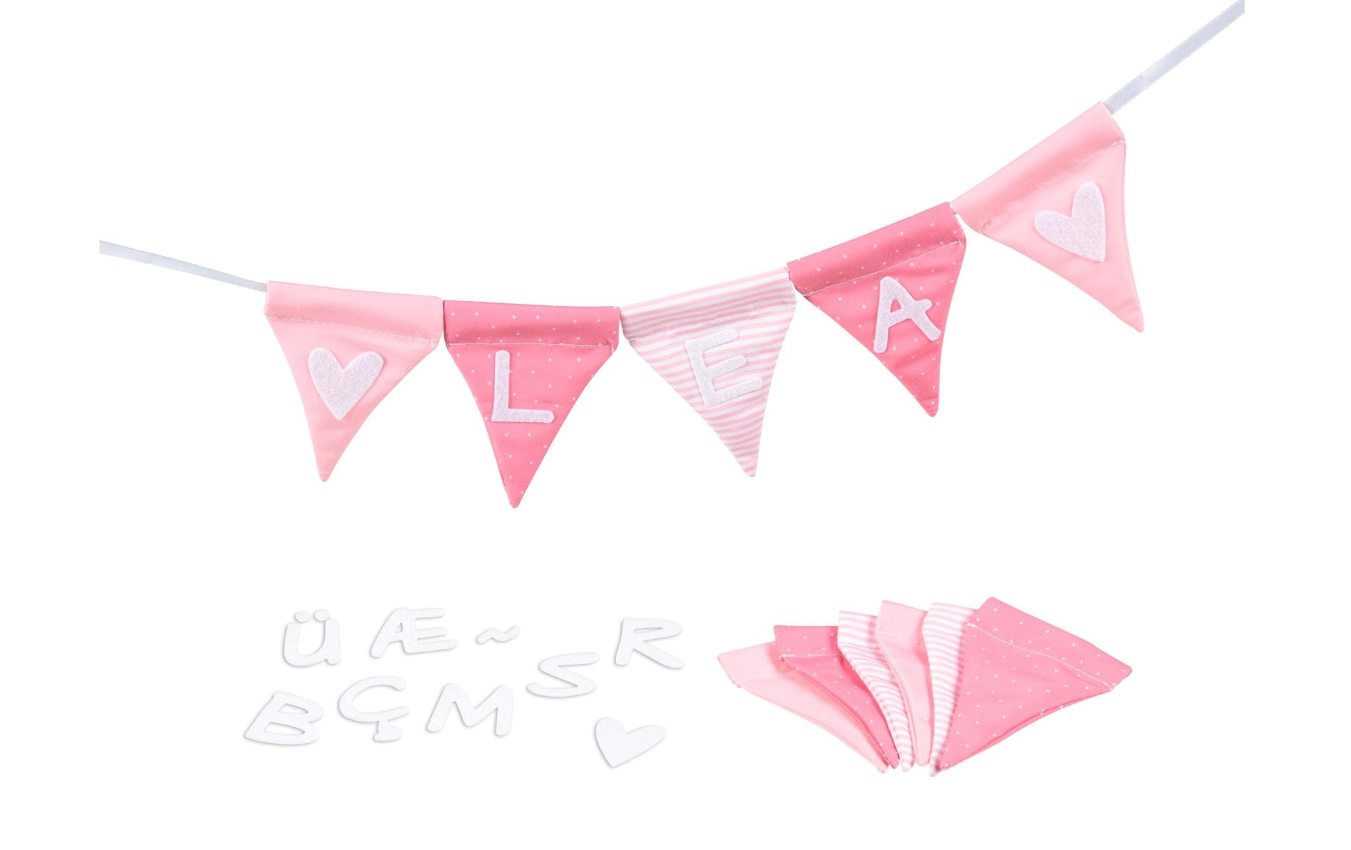 Goki Buchstaben-Wimpelkette – Rosa – 7,5 × 10 cm – Textil – Länge 150 cm