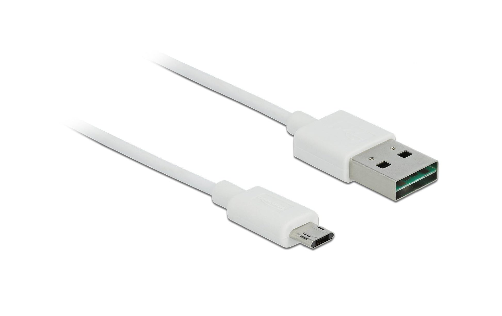 DeLOCK USB-Kabel – USB-A auf Micro-USB-B – USB 2.0 (480 Mbit/s) – 2 m – beidseitig einsteckbar – Weiss