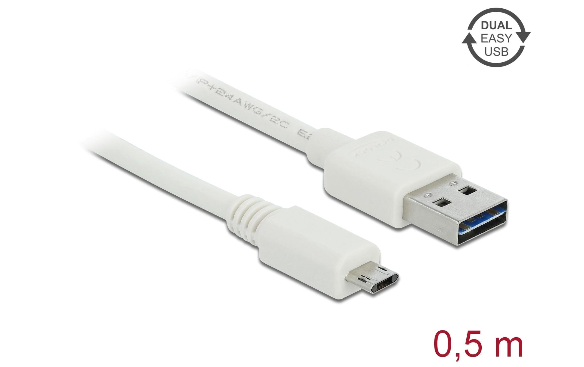 DeLOCK USB-A auf Micro-USB-B Kabel – USB 2.0 (480 Mbit/s) – 0,5 m – Goldkontakte – Weiss