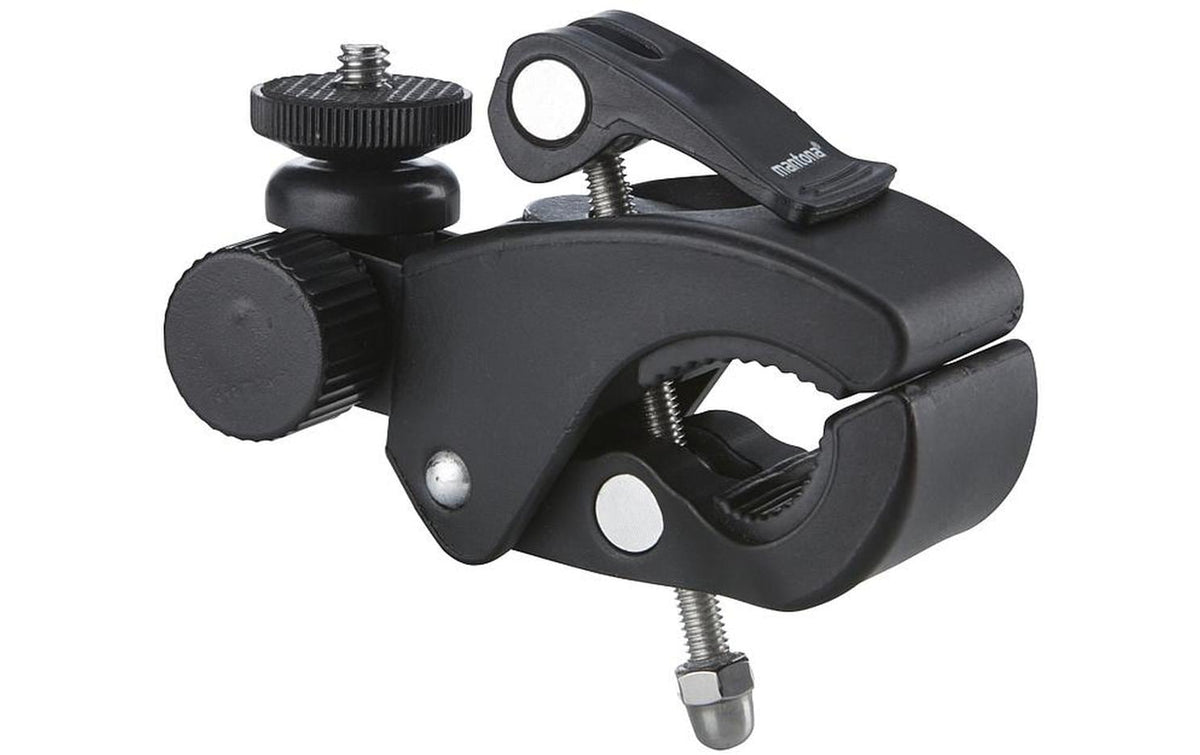 Mantona Klemmhalterung XL – Klemmöffnung 1,5–4 cm, 1/4"-Gewinde – für GoPro, Actioncams – Schwarz