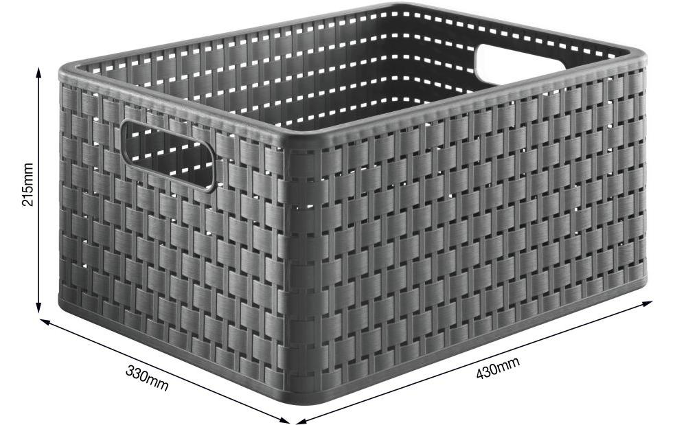Rotho Country Aufbewahrungskorb 18 l (ohne Deckel) – Kunststoff – grau – für A4 – 278 × 191 × 368 mm