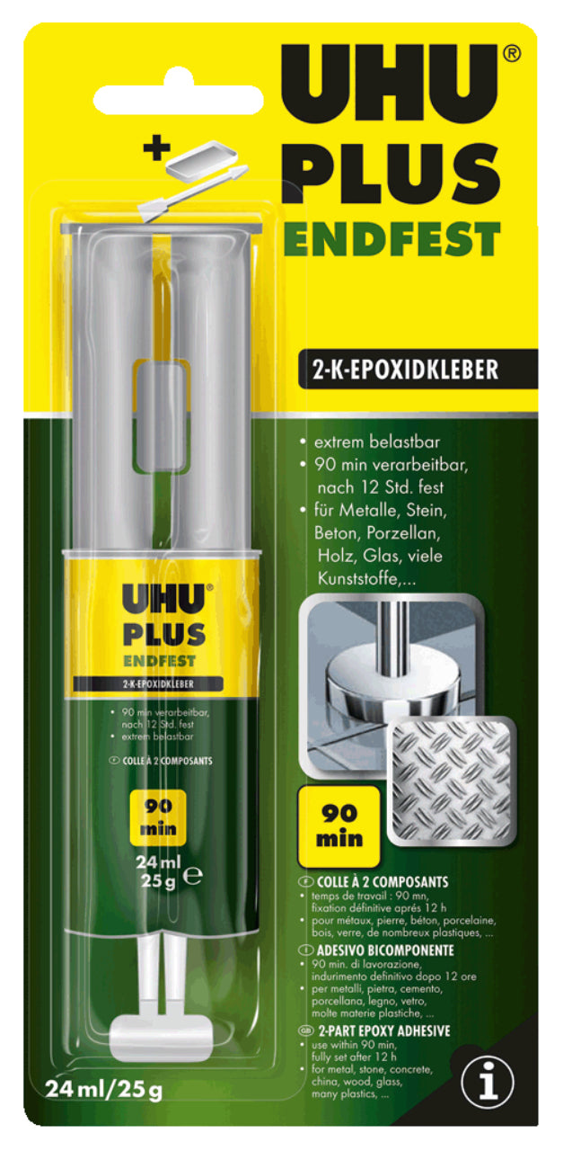UHU Zweikomponenten-Kleber – Spritze, extra stark, transparent, lösemittelfrei, wasserfest, 12 ml