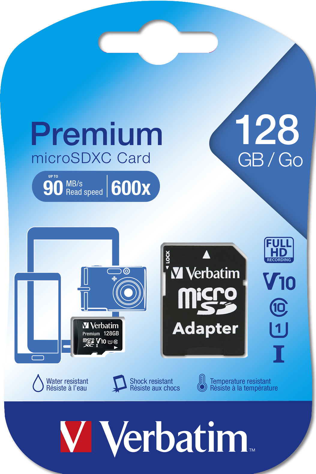 Verbatim Micro-SDXC-Karte – 128 GB, microSDXC, Klasse 10 (bis 90/10 MB/s, inkl. SD-Adapter)