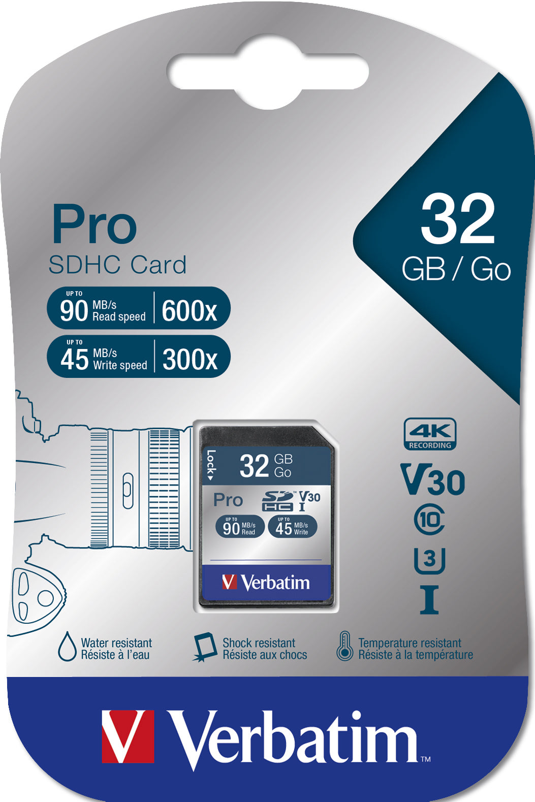 Verbatim SDHC 32 GB – UHS-I, Klasse 10, 90/45 MB/s, Schwarz