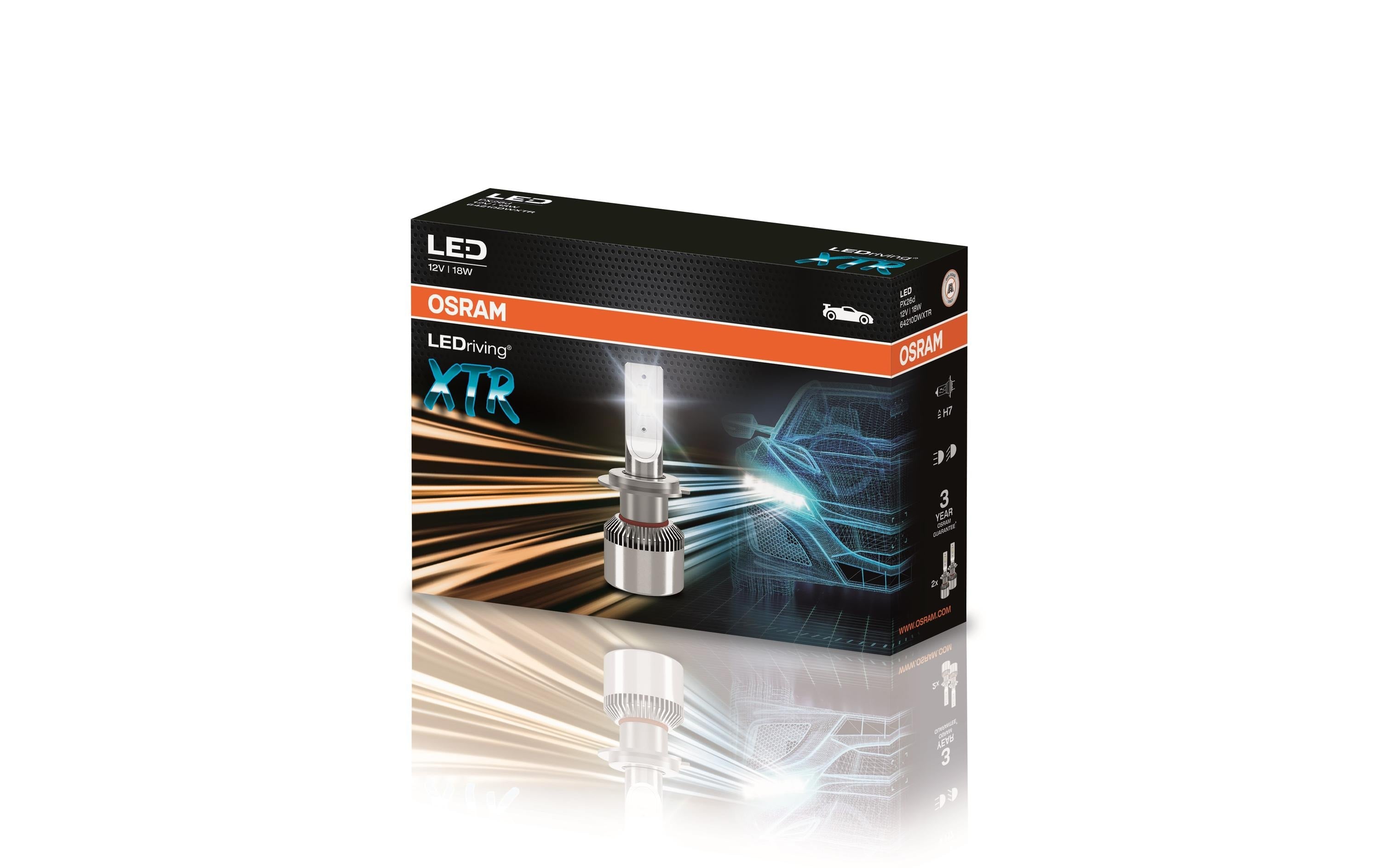 Osram Leuchtmittel H7 (PX26d) – 1750 lm, 6000 K, 18 W – 2er-Pack