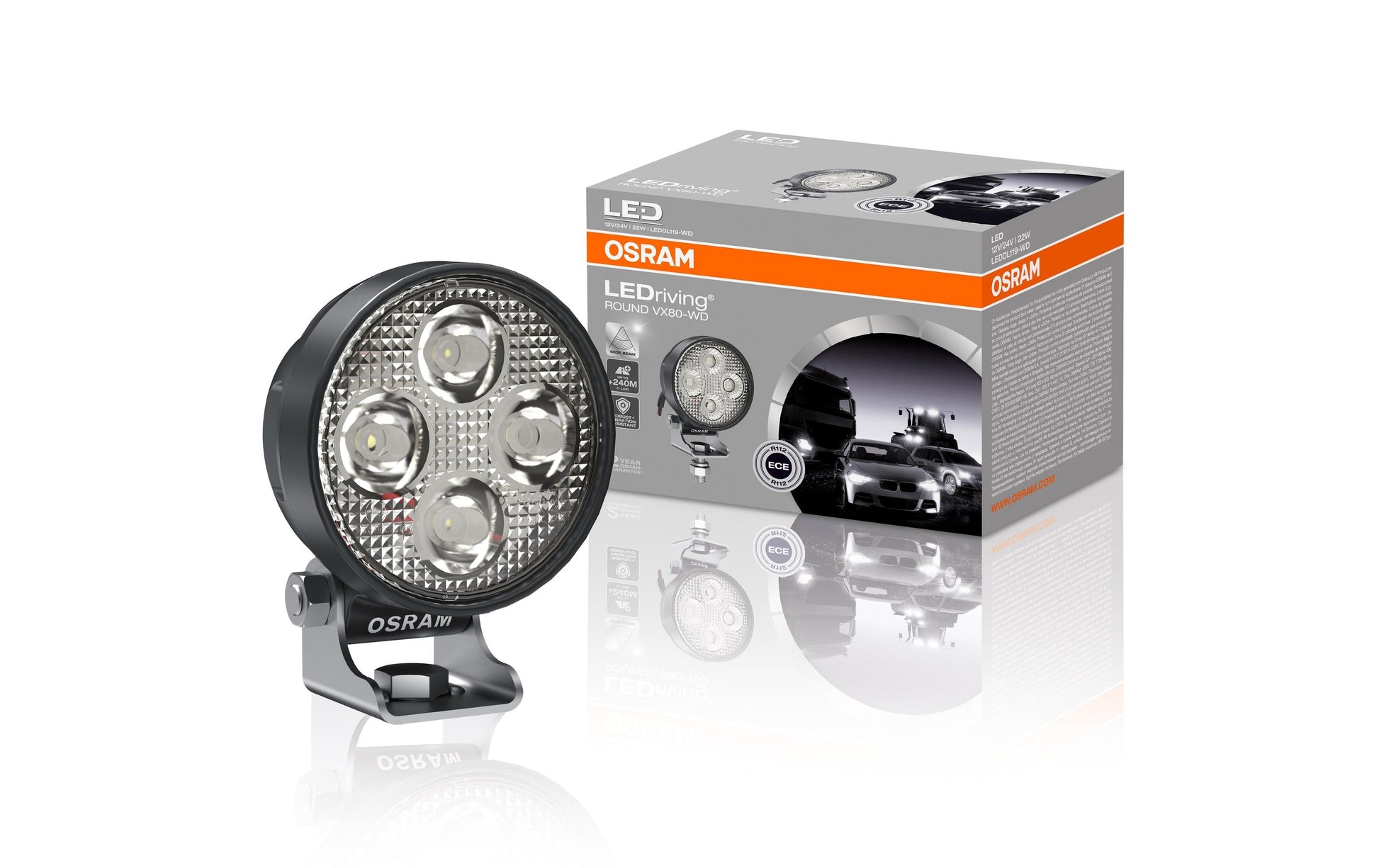 Osram Aussenwandleuchte LEDriving ROUND VX80-WD – 8,2×8,3 cm, 1150 lm, 22 W, Kaltweiss, 6000 K, IP67